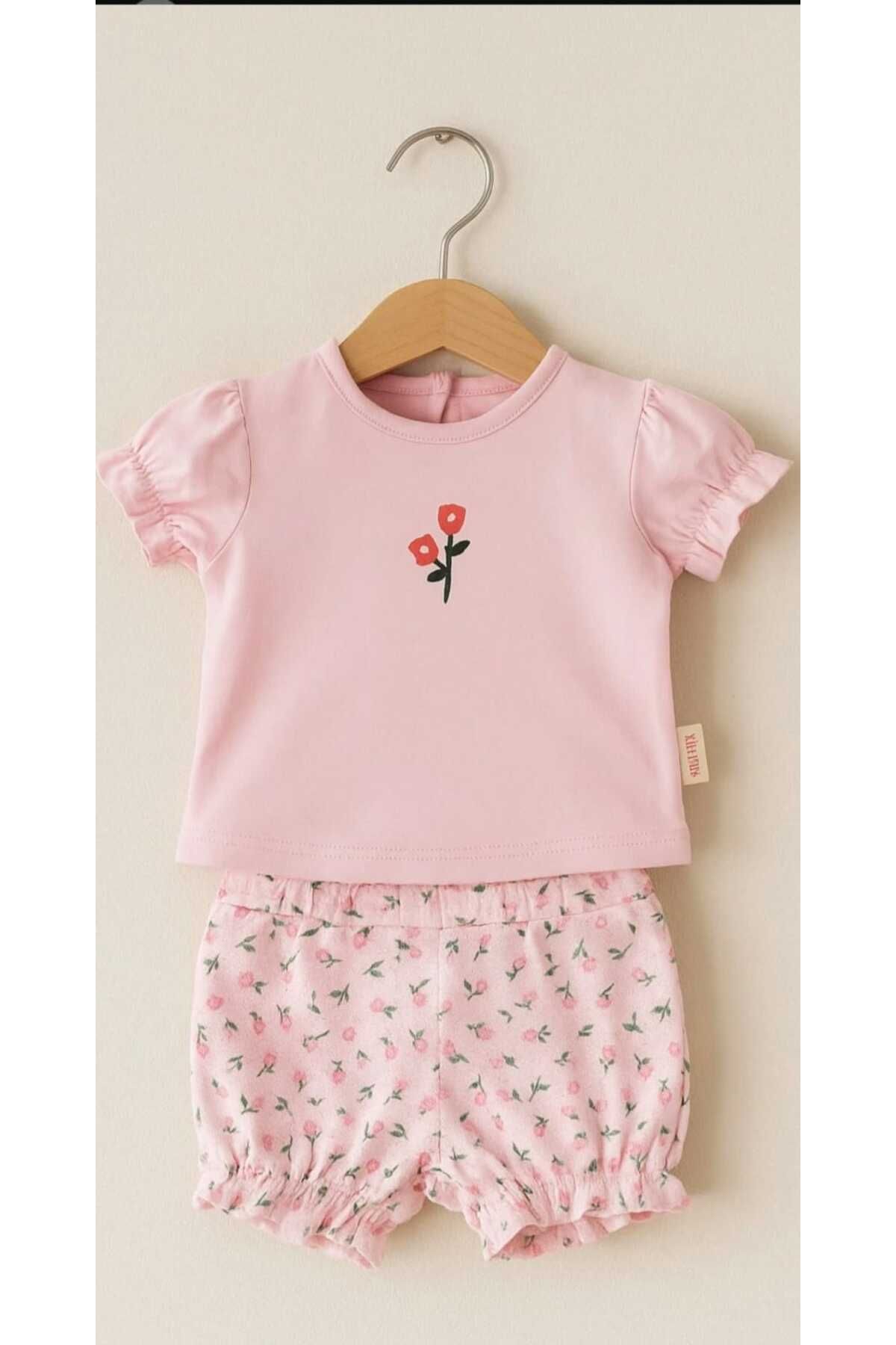 Necix's çıtır çiçekli kız bebek 2 'li Takım Şort-tshirt