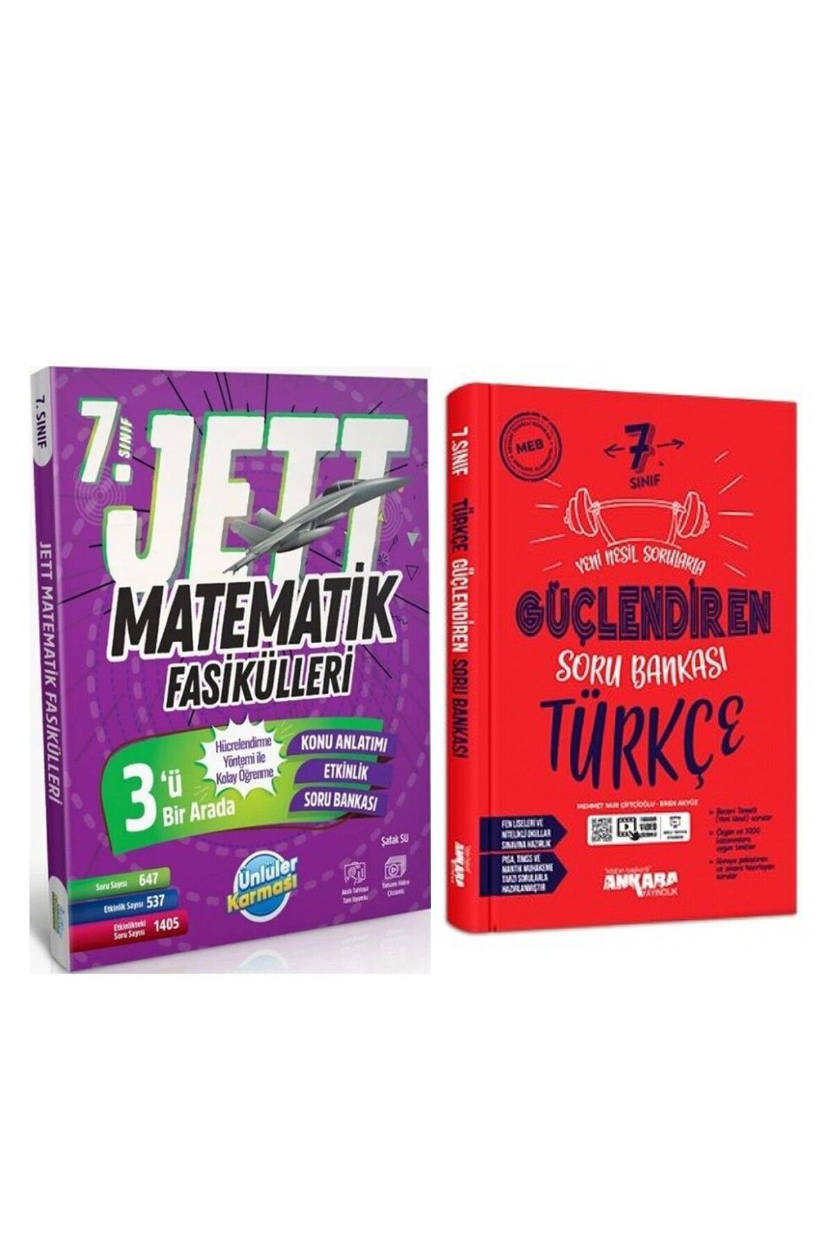 Ankara Kitap Merkezi Ünlüler Yayınları 7. Sınıf Matematik JETT Soru Fasikülleri ve Ankara Türkçe Soru Bankası Seti 2 Kita