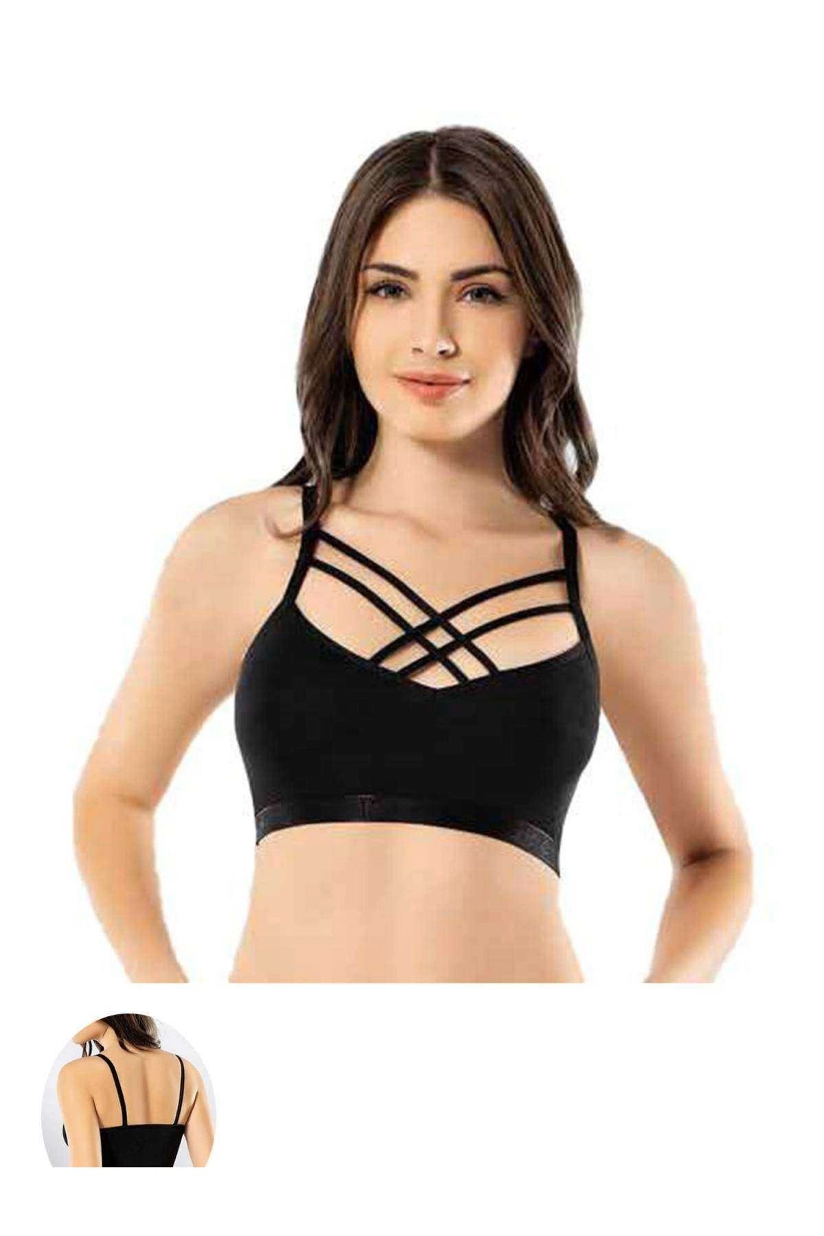 POLEXP Çarpıcı Siyah Çapraz İpli Büstiyer Seti