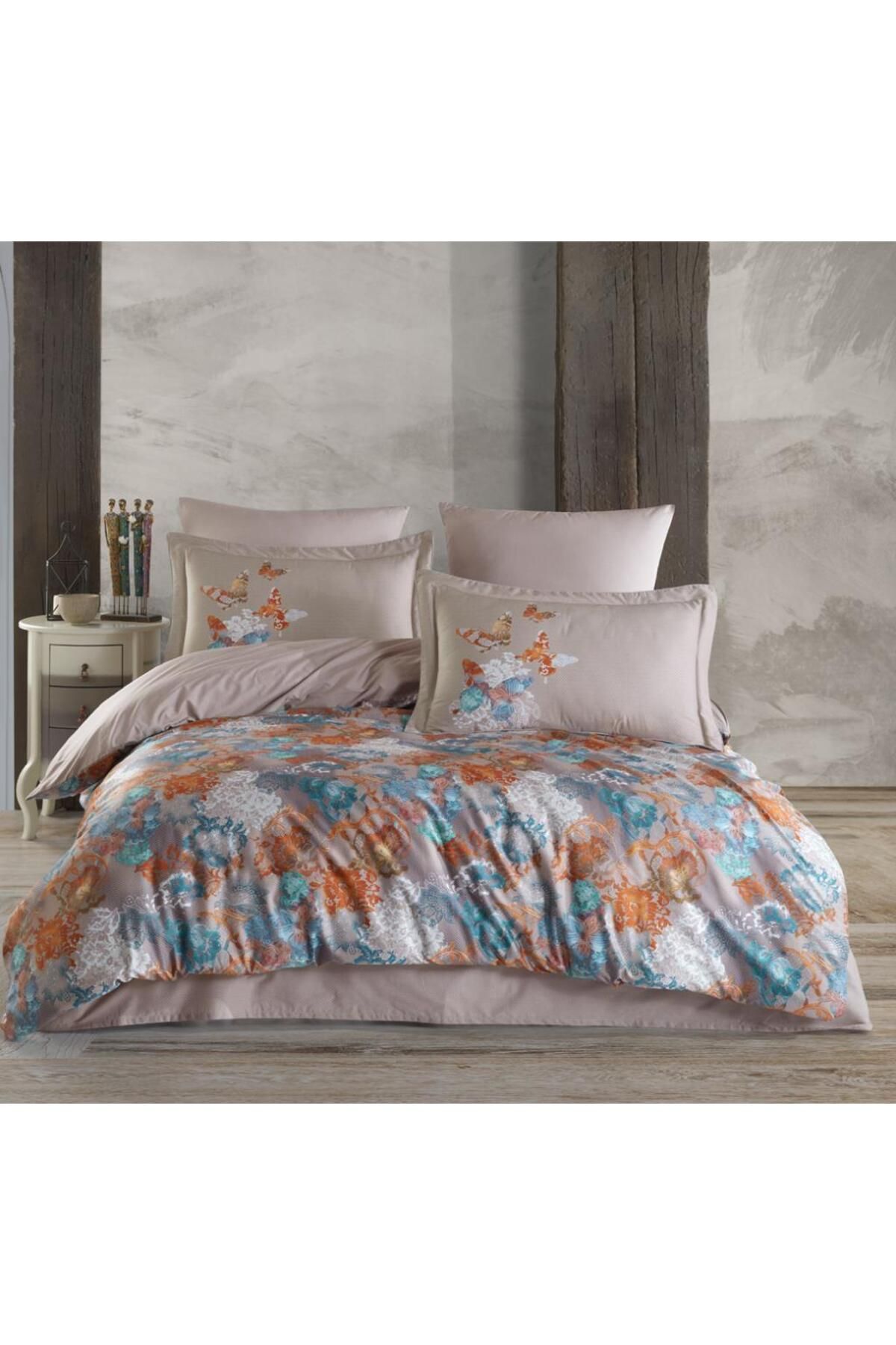 merland benvecocuk Premium Deluxe 300TC Çift Kişilik Saten Nevresim Takımı Dolce Vita Bej