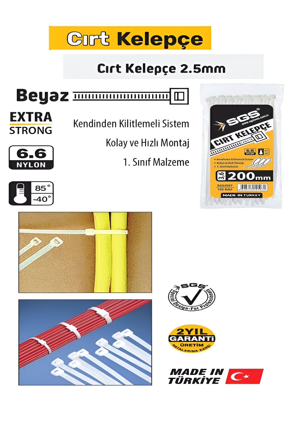 SGS Cırt Kelepçe 2,5 x 100 mm Beyaz – Pratik, Dayanıklı, Çok Amaçlı Kullanım!