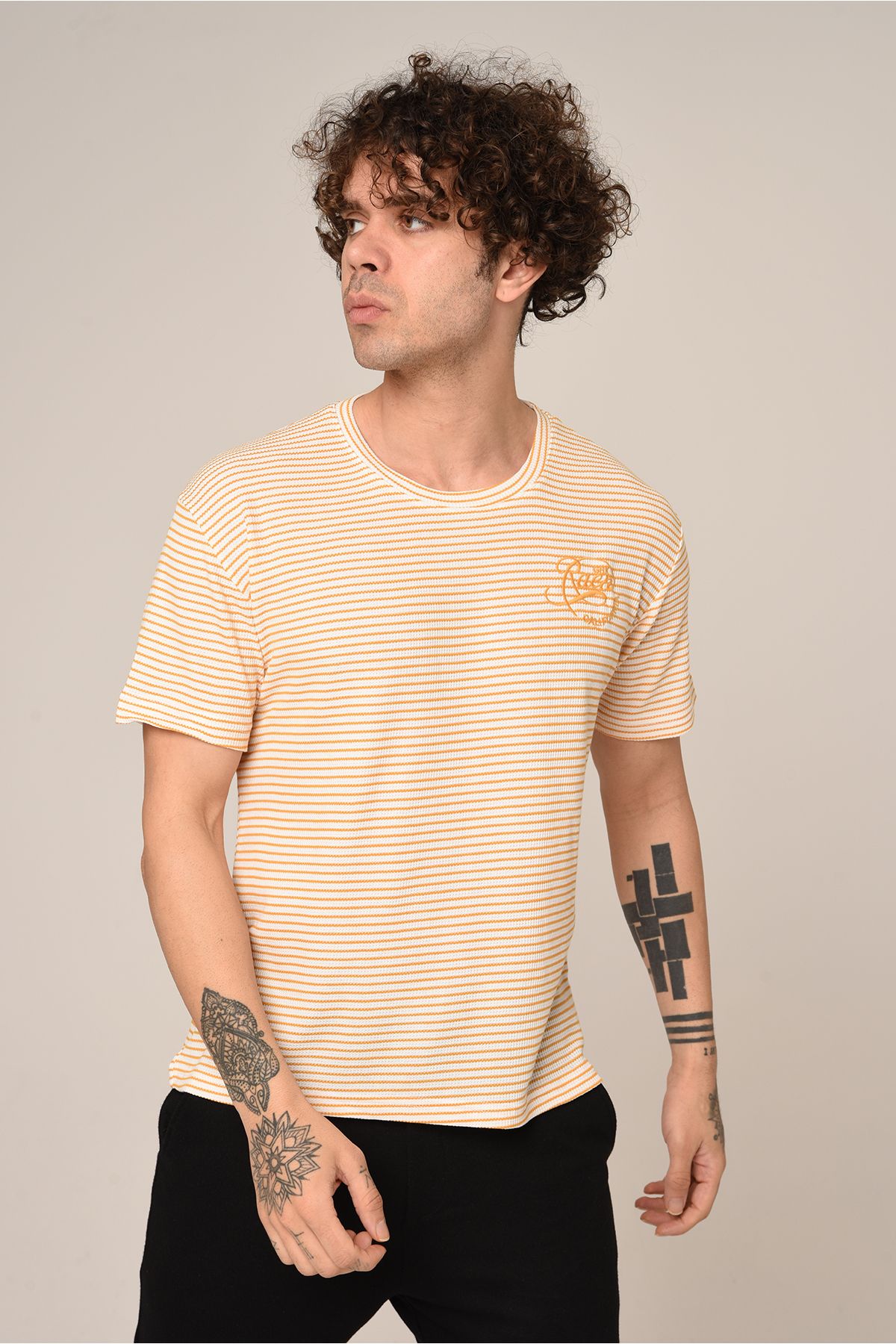 Klothy Erkek Bisiklet Yaka Çizgili Slim Fit Tshirt T016