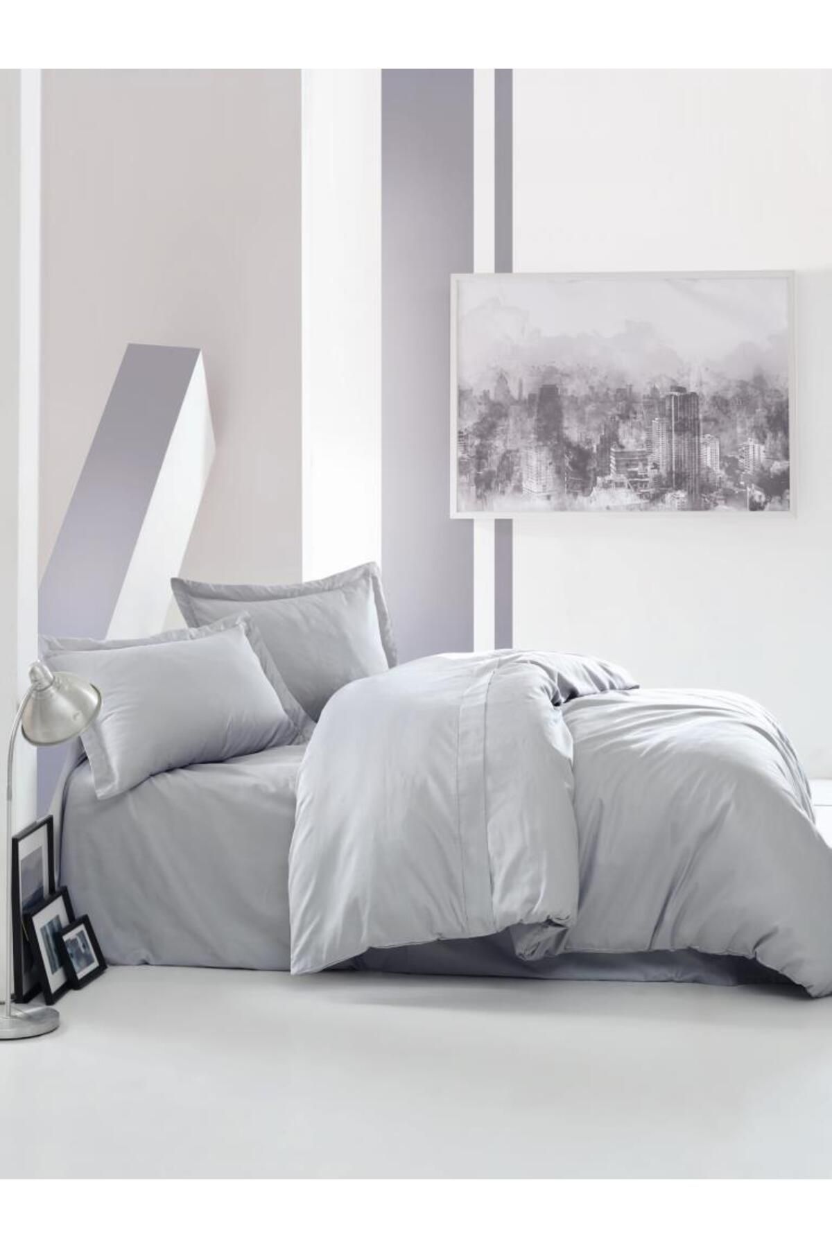 merland benvecocuk Çift Kişilik Saten Nevresim Takımı Elegant Gri