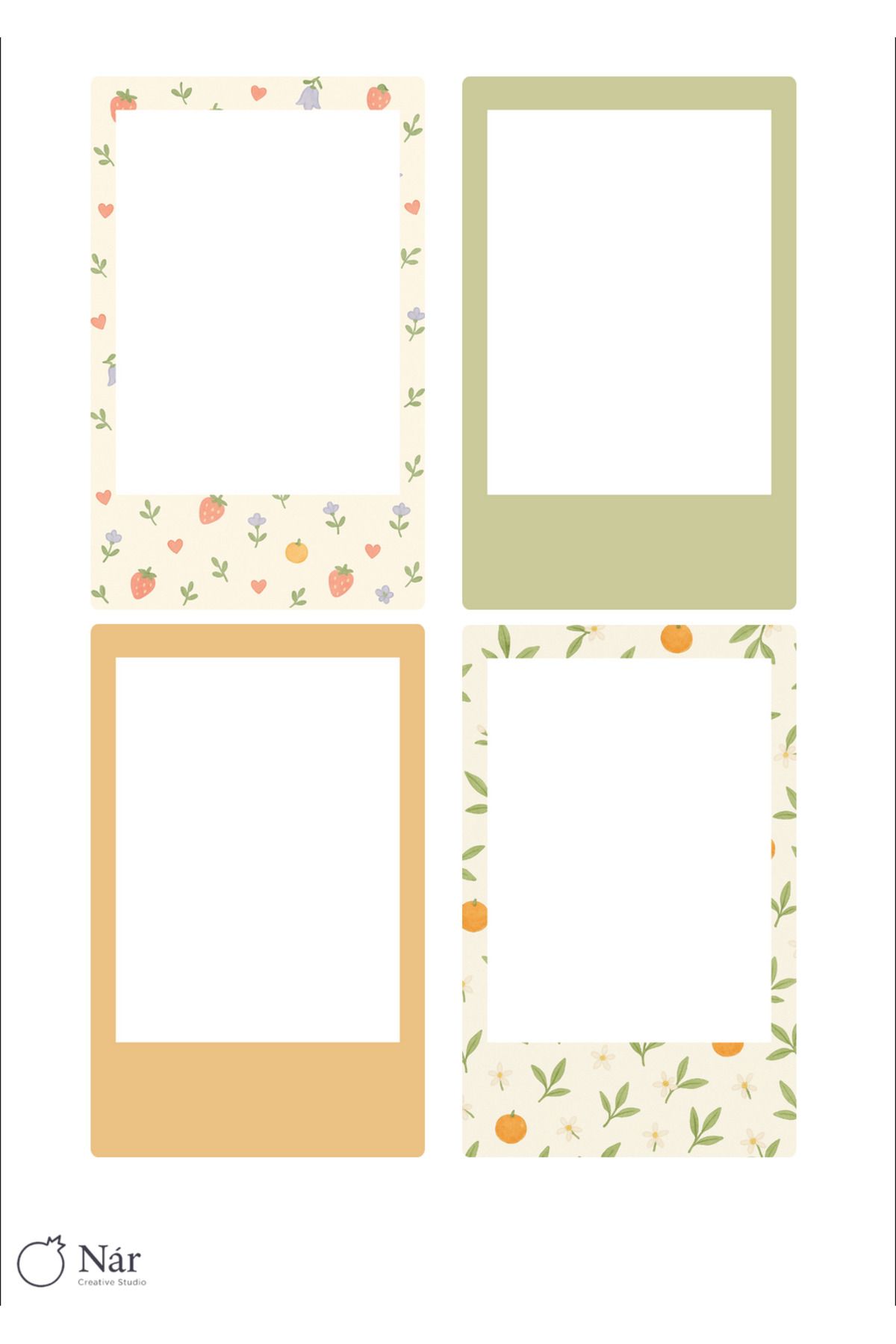 sticker 🌸 Bahar Temalı Fotoğraf Çerçevesi Sticker Seti (4 Adet) 🌸 - Instax Mini Uyumlu