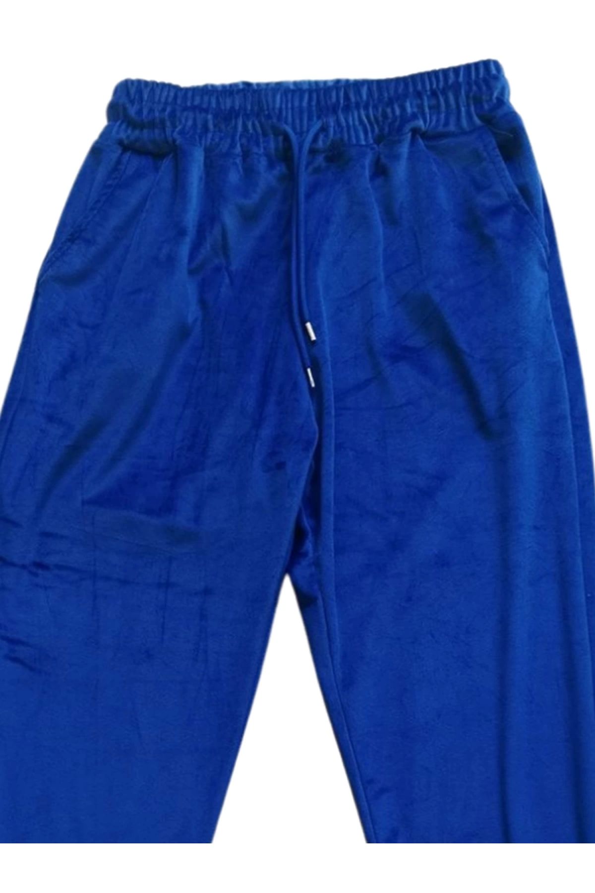 POLEXP Parlak Mavi Kadife Pijama Altı - Rahatlığın Lüks Yansıması