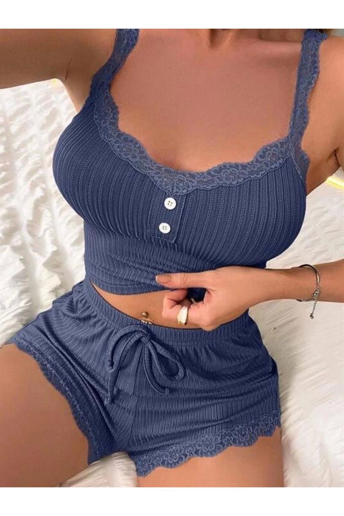 POLEXP Safir Detaylı Dantelli Şort Takımı