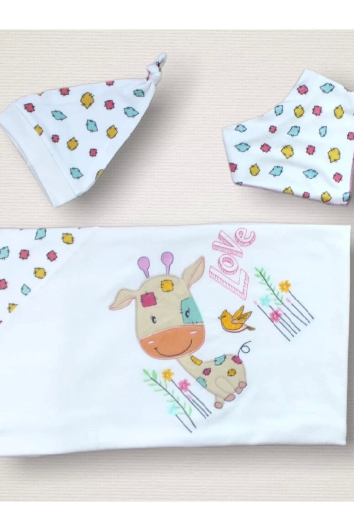 POLEXP Pamuklu Zürafa Desenli 10 Parça Bebek Zıbın Seti