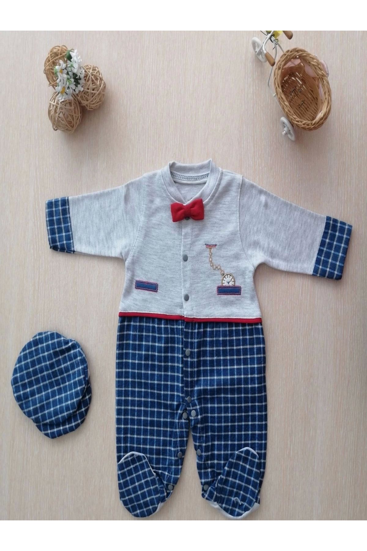 POLEXP Şık ve Trendy Kasketli Lacivert Bebek Tulumu