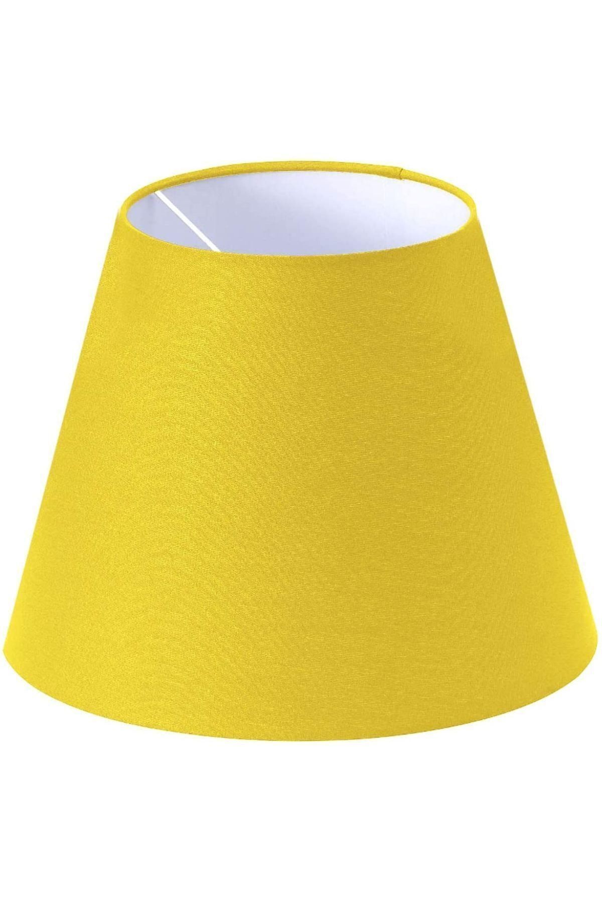 SerenityHaven Sarı Lambader Başlığı Konik Kumaş Çap 35 cm AB861