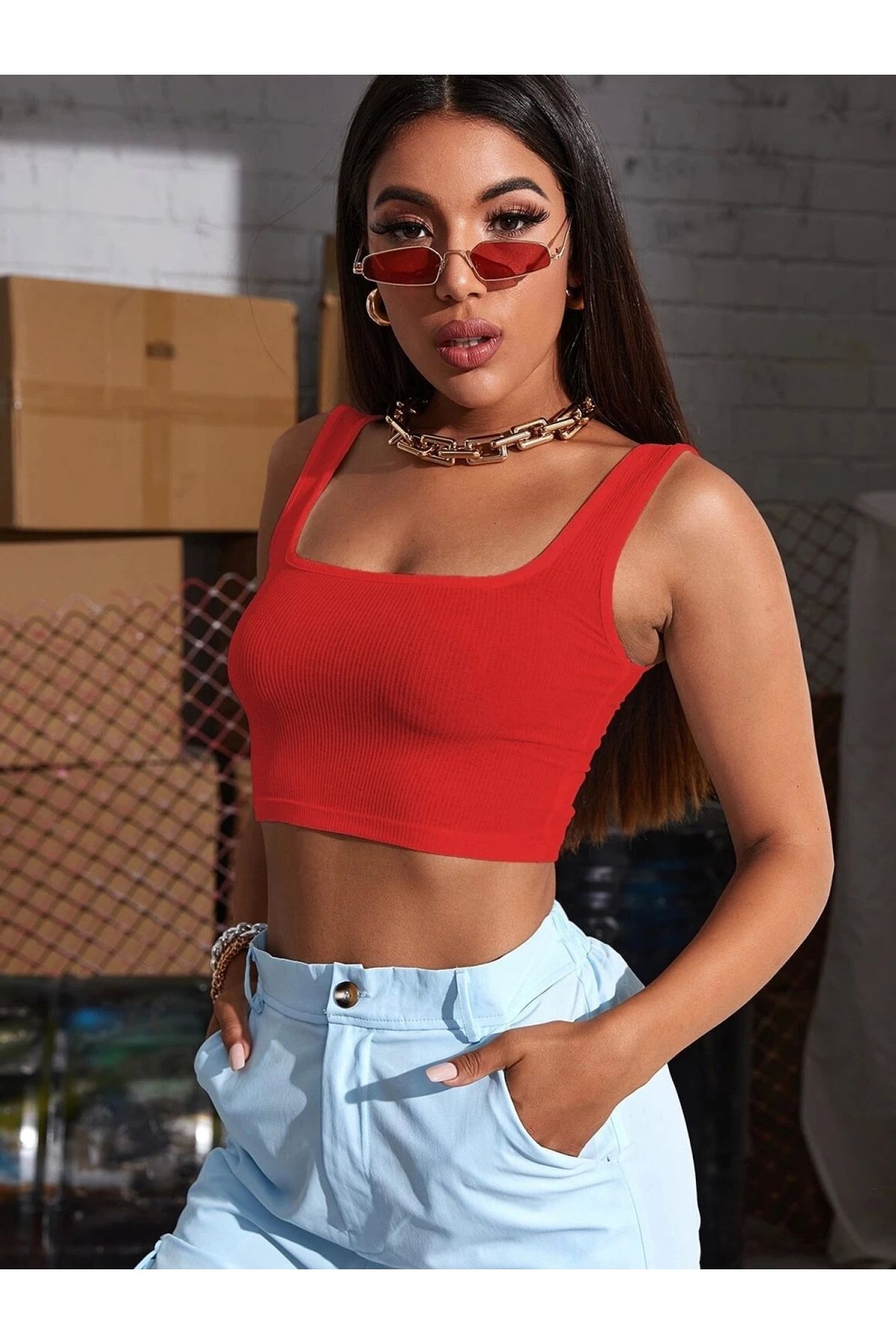 POLEXP Kalın Askılı Crop Top Bikini