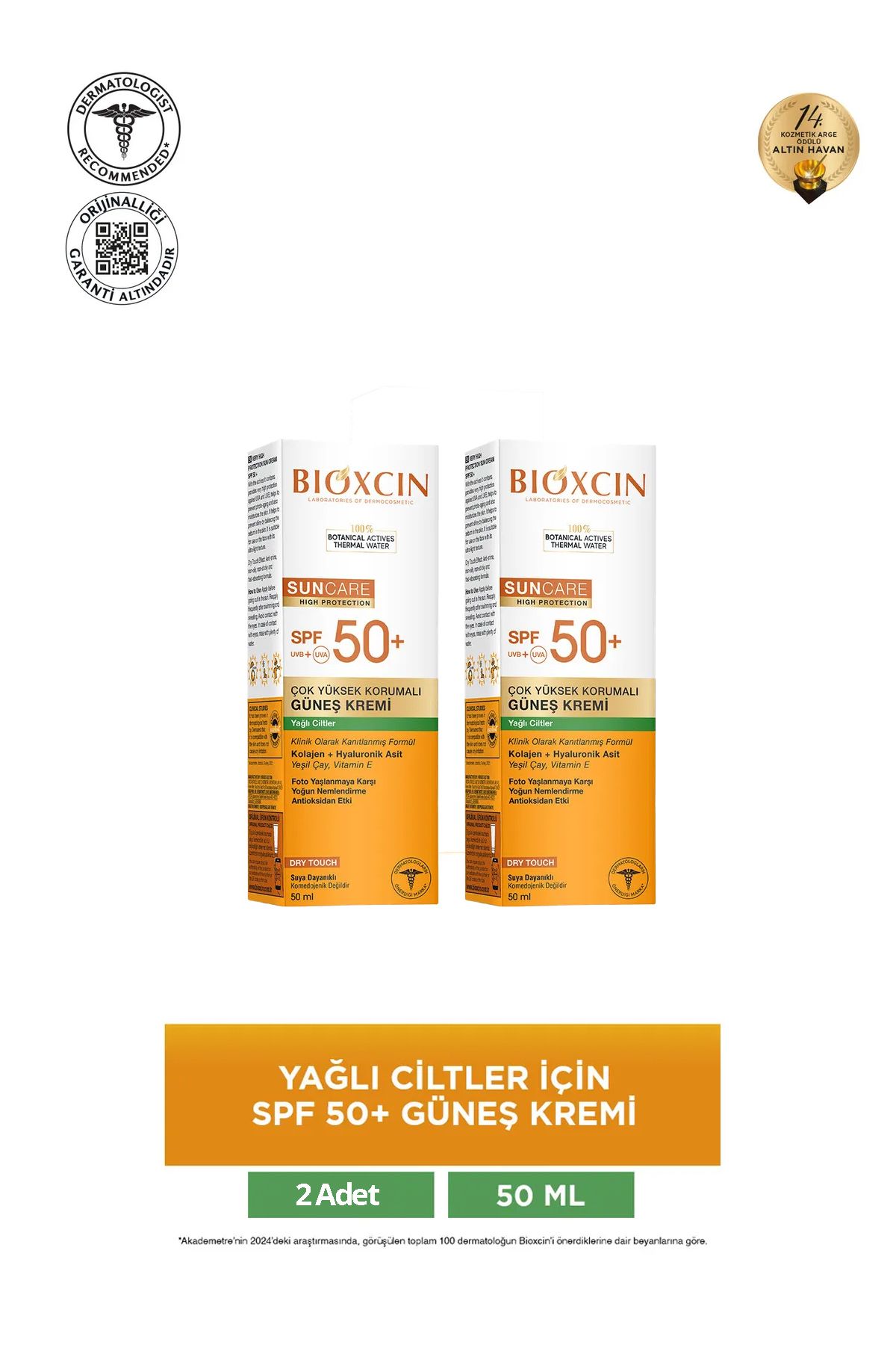 Bioxcin Sun Care Yağlı Ciltler Için Güneş Kremi Spf50 50 ml 2 adet