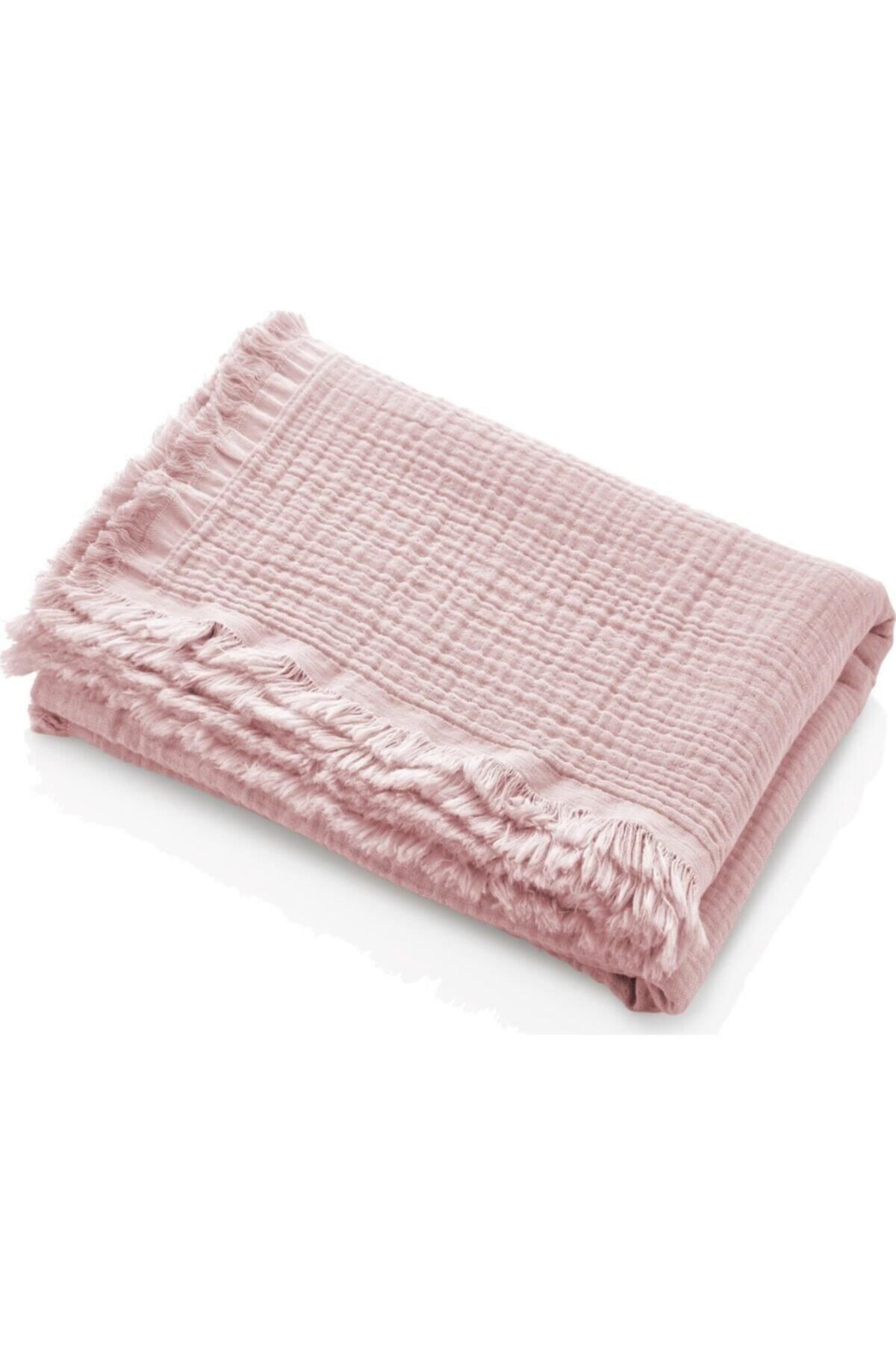 AYZEN HOME ayzen home4 katlı Pudra Pembe Saçaklı Müslin Örtü 120*120 boyutunda