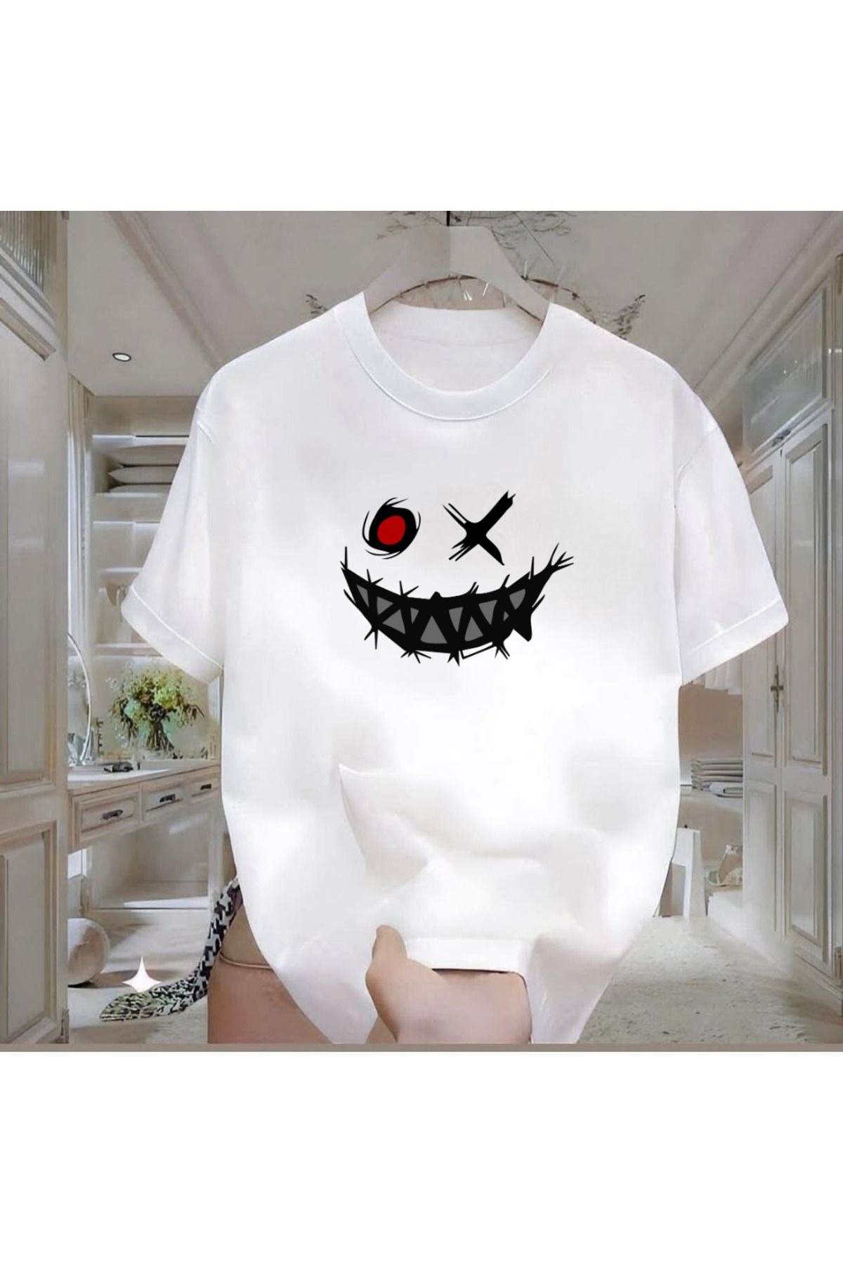 ROVELLA Smile X Baskılı Beyaz Oversize Erkek Tshirt