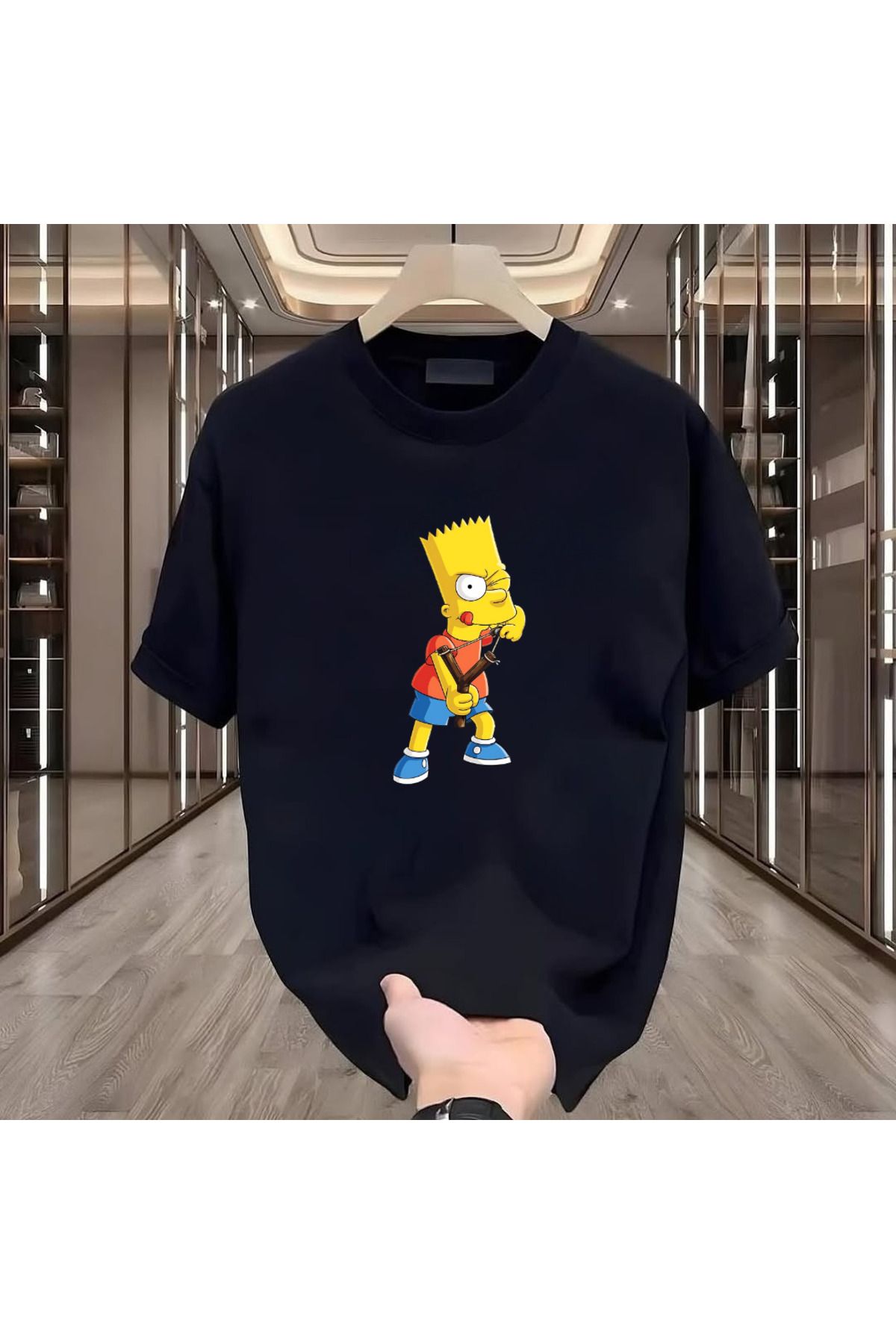 ROVELLA Bart Baskılı Siyah Oversize Erkek Tshirt