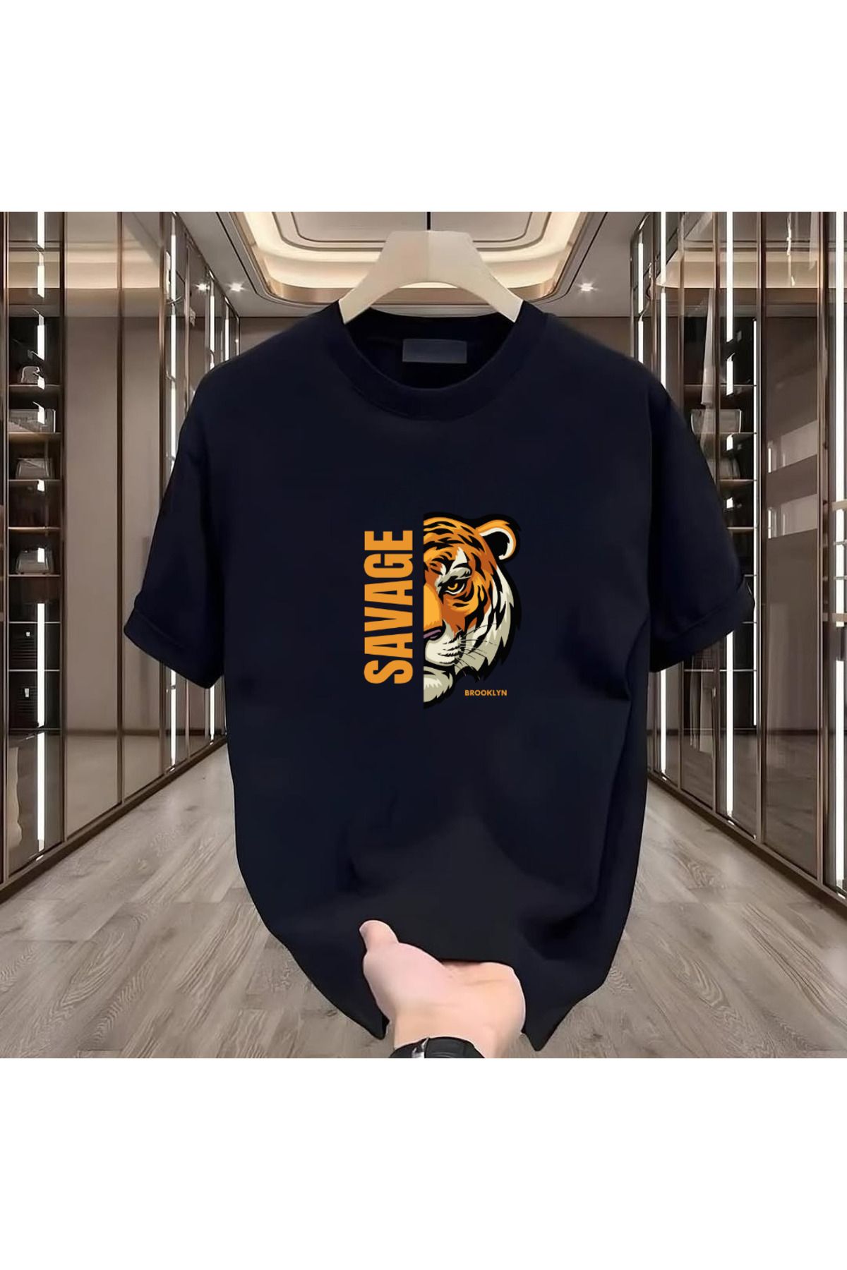 ROVELLA Savage Baskılı Siyah Oversize Erkek Tshirt