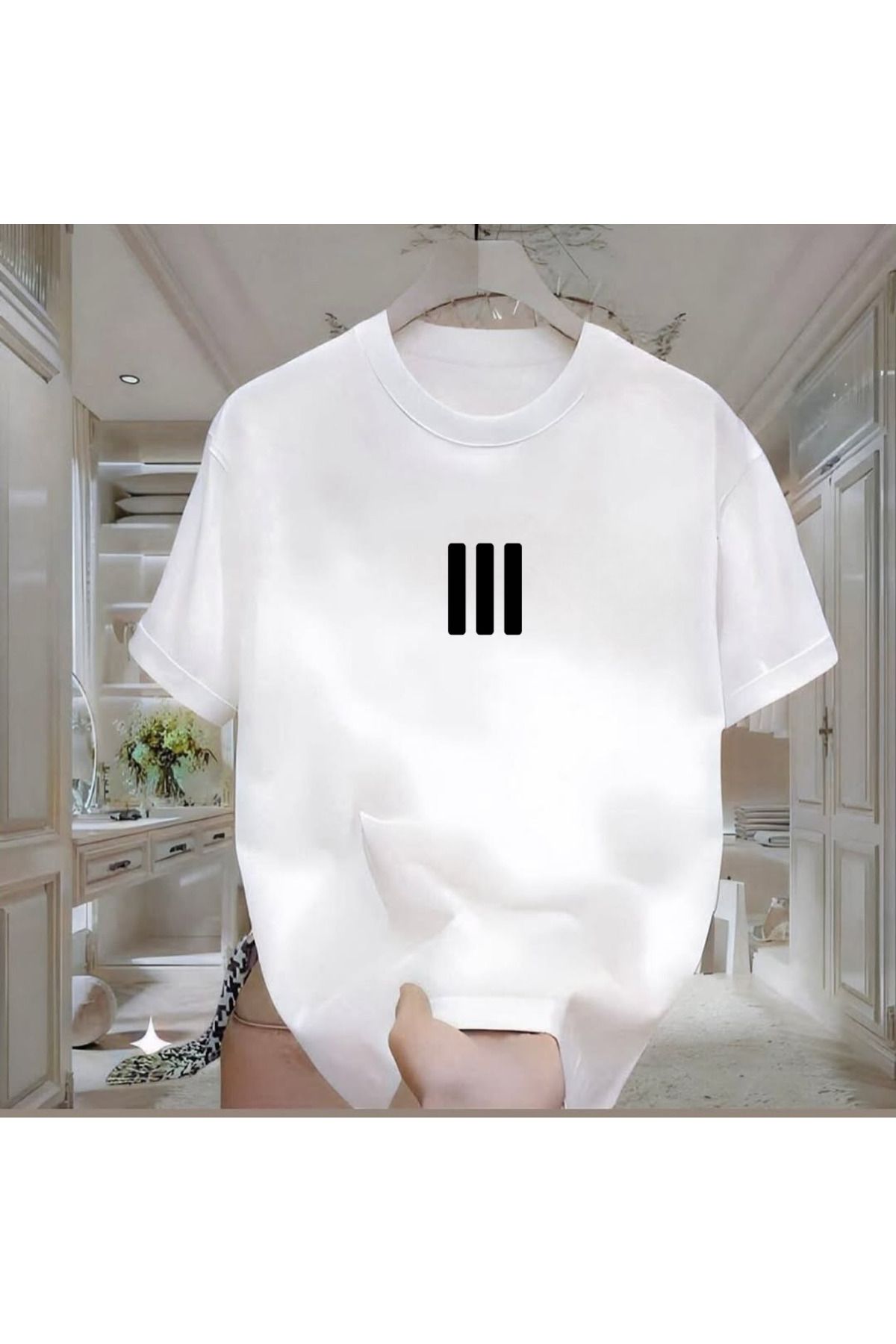 ROVELLA 3 Çizgi Baskılı Beyaz Oversize Erkek Tshirt