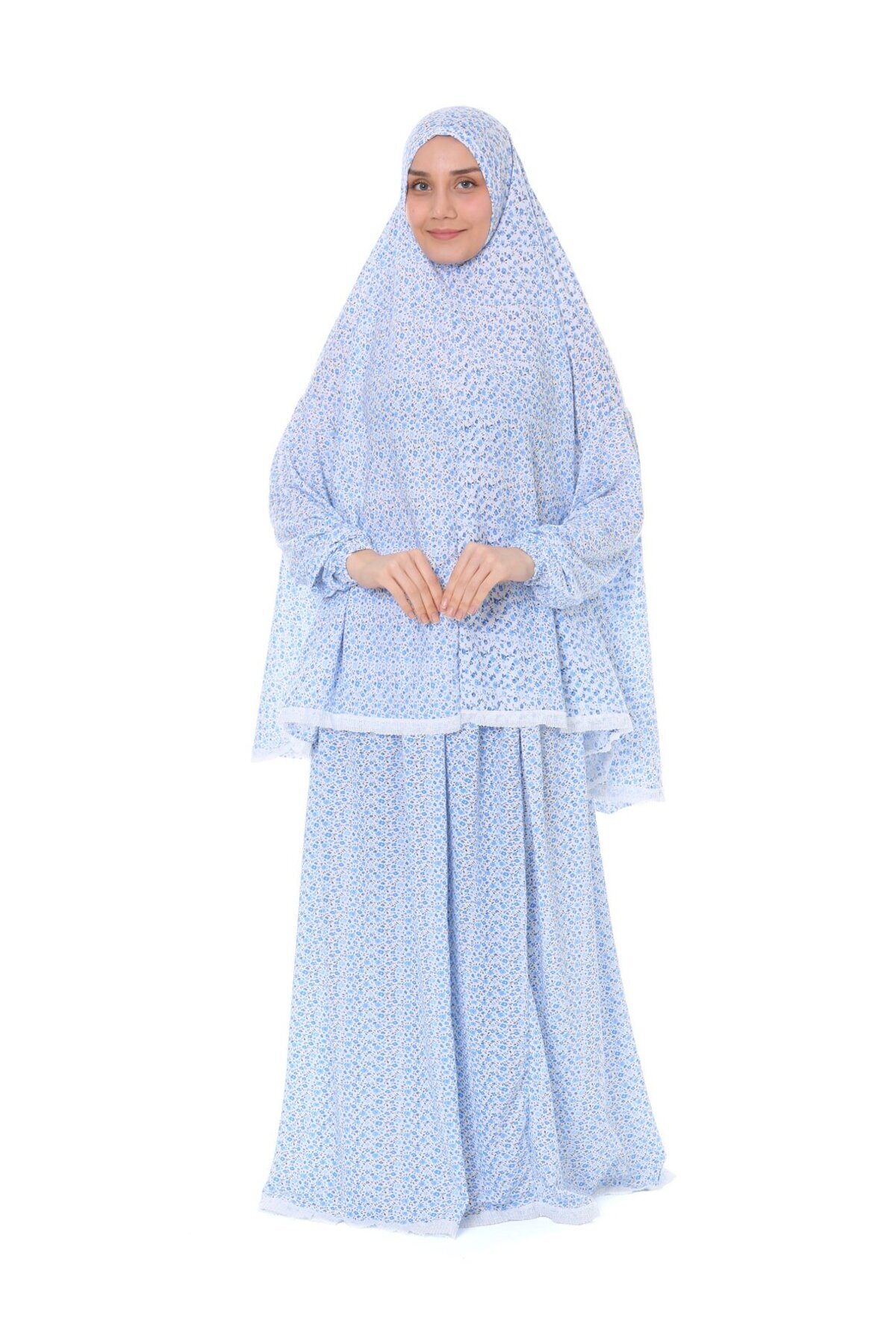 elanesa Women's Practical Prayer Dress with Double Sleeves and Lace Detail - Blue - Oulabi Mir