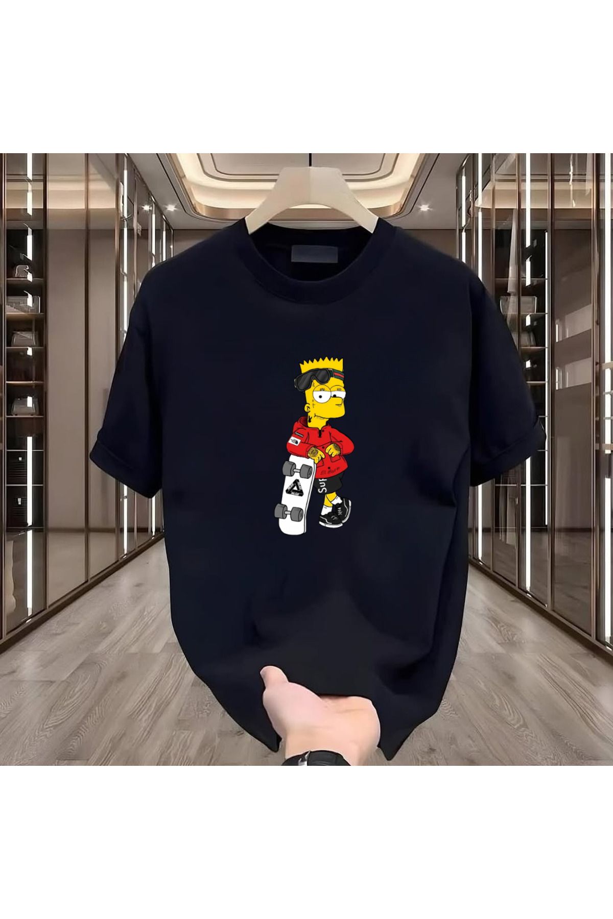 ROVELLA Simpson Baskılı Siyah Oversize Erkek Tshirt