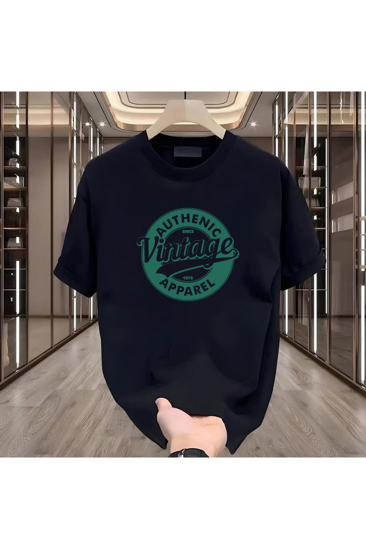 ROVELLA Vintage Baskılı Siyah Oversize Erkek Tshirt