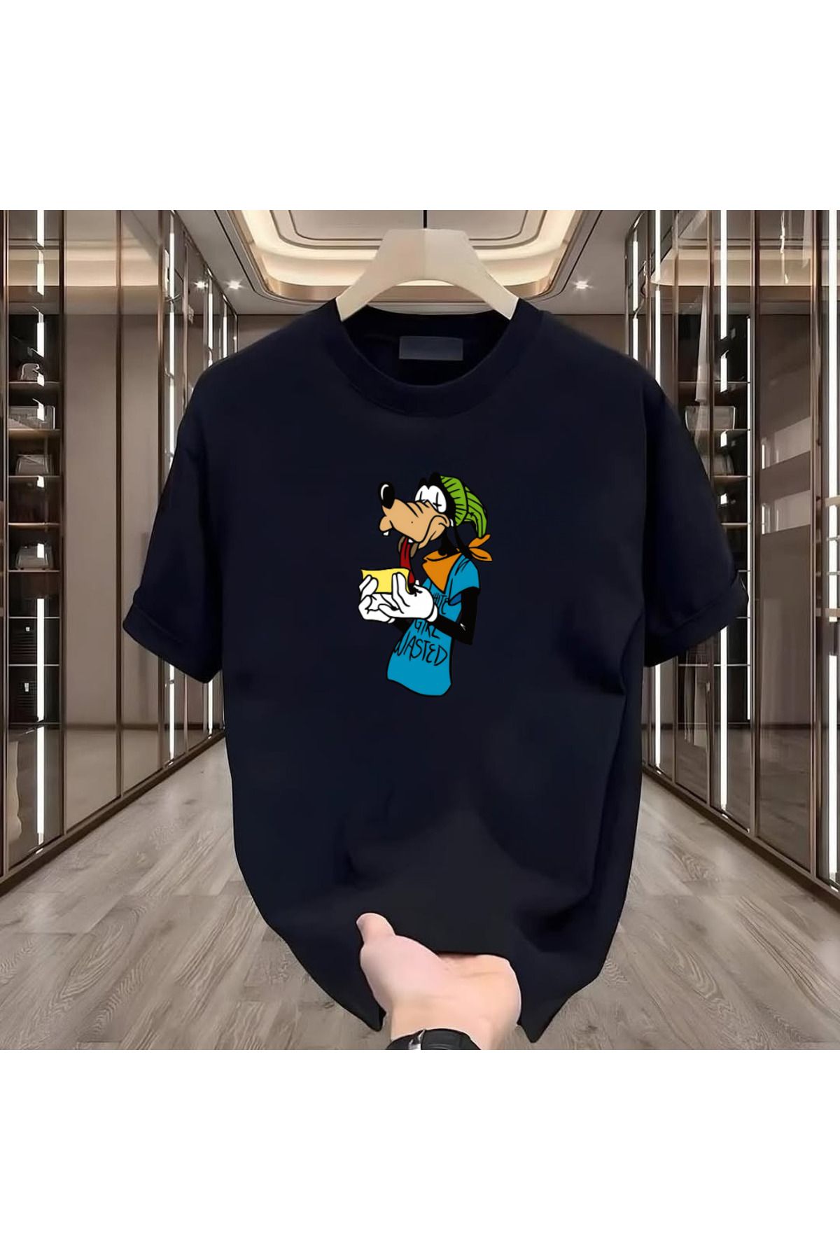 ROVELLA Goofy Goof Baskılı Siyah Oversize Erkek Tshirt
