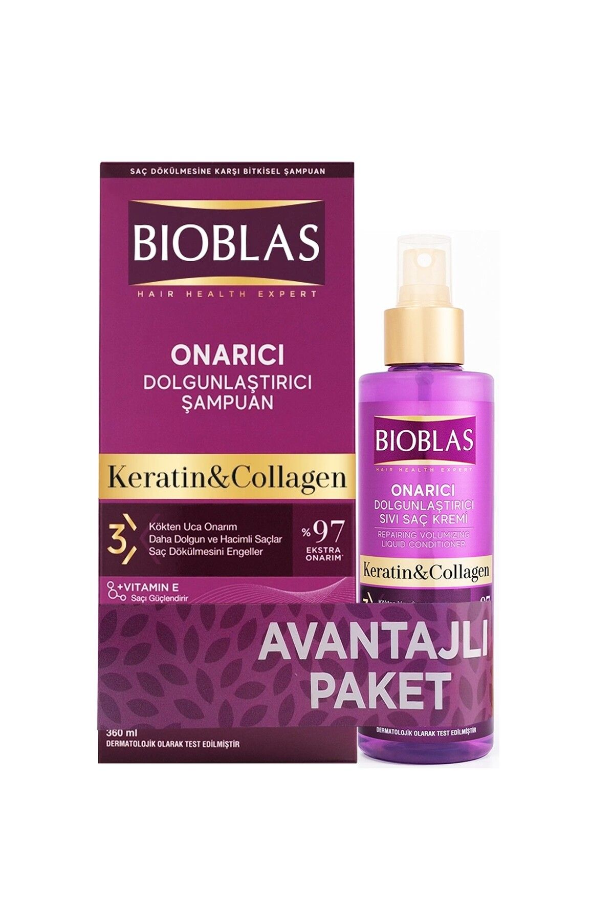 Bioblas Collagen Ve Keratin Onarıcı Dolgunlaştırıcı Şampuan 360 ml + Sıvı Saç Kremi 200 ml
