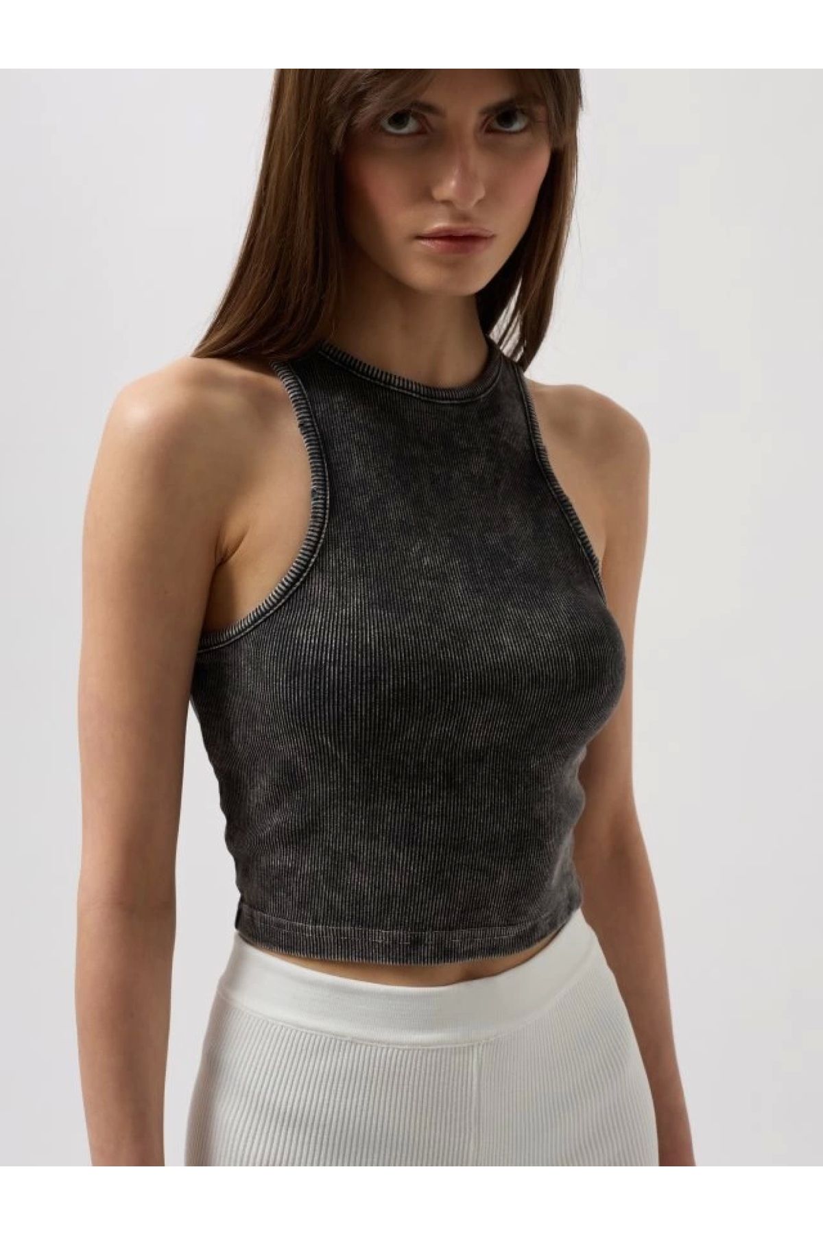 POLEXP Yıkamalı Halter Yaka Crop Bluz