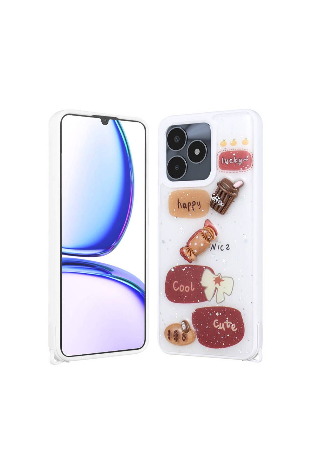 Başkenttekno Realme C53 4G Kılıf Parlayan Simli Kabartma Figürlü Cevze Kapak