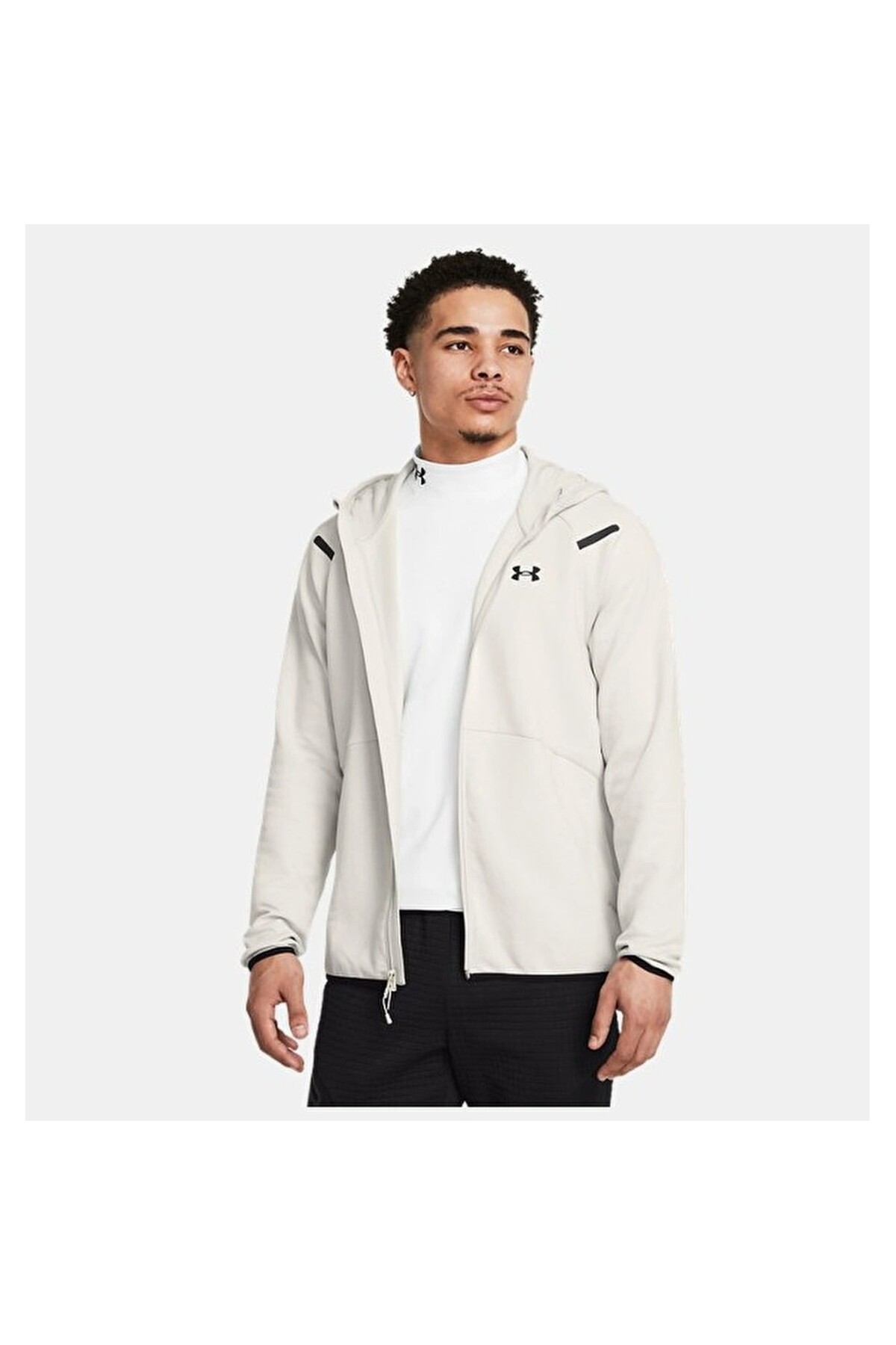 آندر آرمور کاپشن مردانه کلاه دار تمام زیپ دار پشمی بدون توقف به رنگ سفید