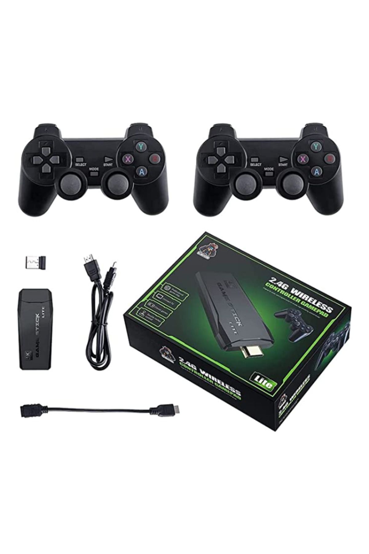 MACON-Classic M8 Game Stick 4K Game Console with Two 2.4G Wireless Gamepads Dual Players HDMI Output Built 6