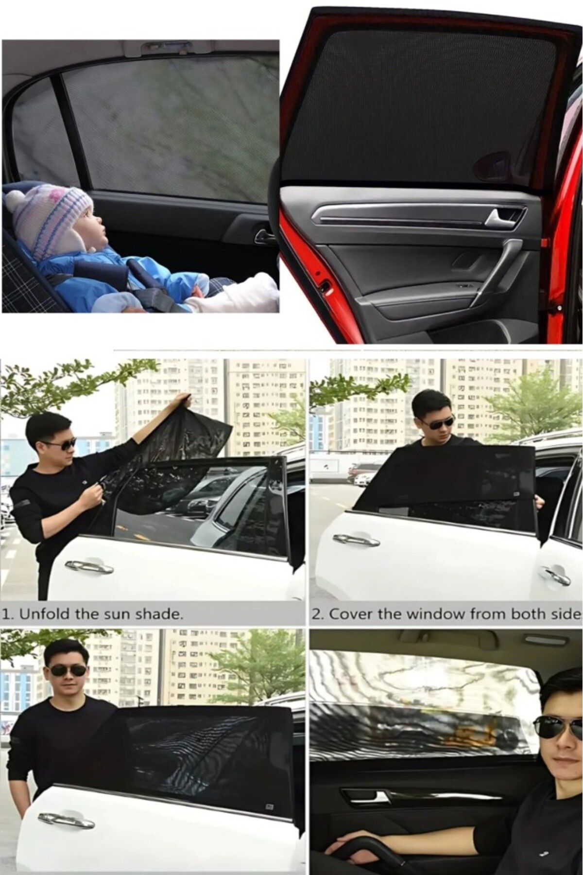 optana 1 Adet Oto Güneşlik Perde Araba Yan Cam Perdesi Sineklik Emzirme Güneş Önleyici Arka Cam Güneşliği