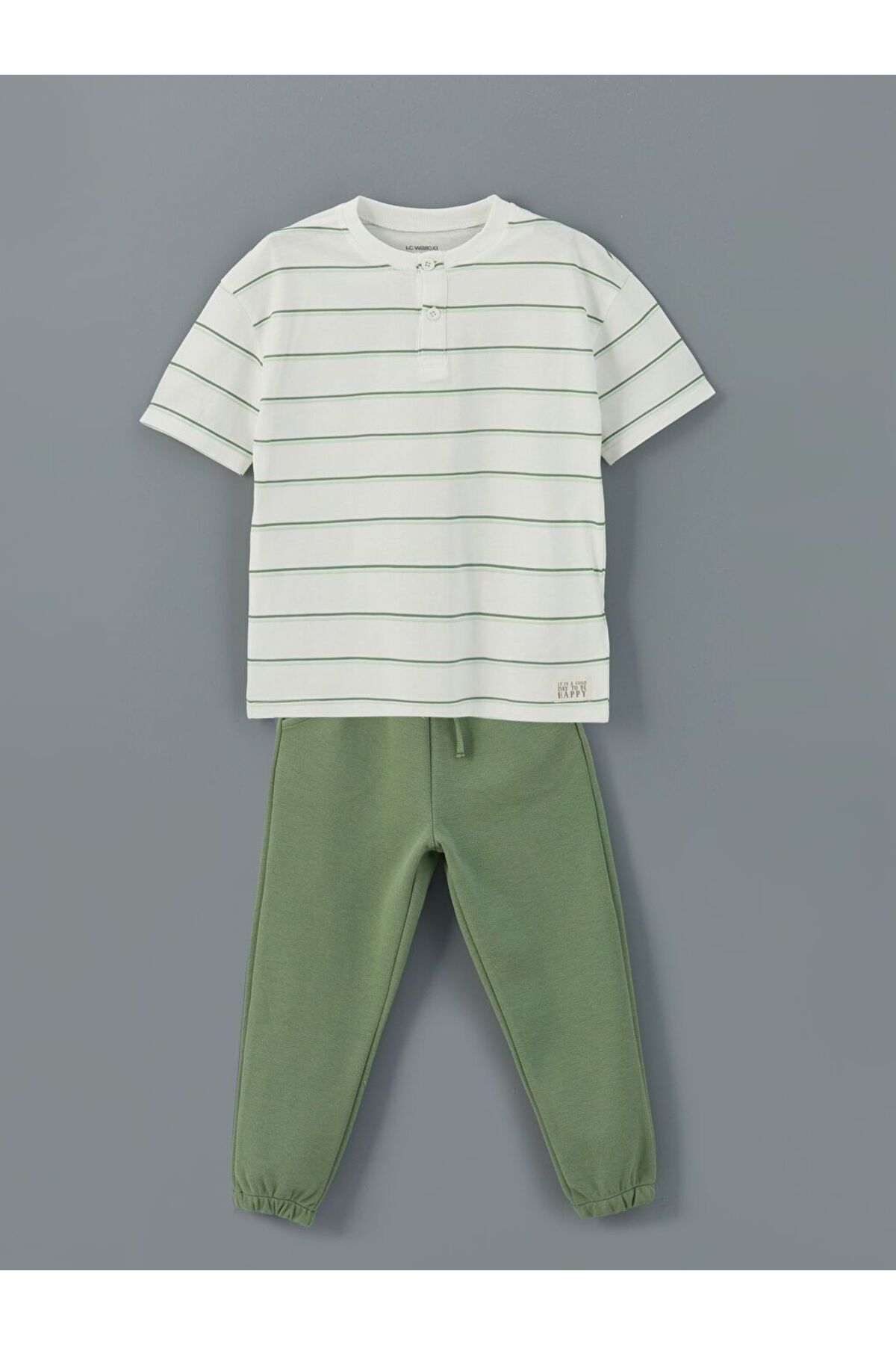 LC Waikiki LCW Kids Bisiklet Yaka Çizgili Kız Çocuk Tişört ve Pantolon 2'li