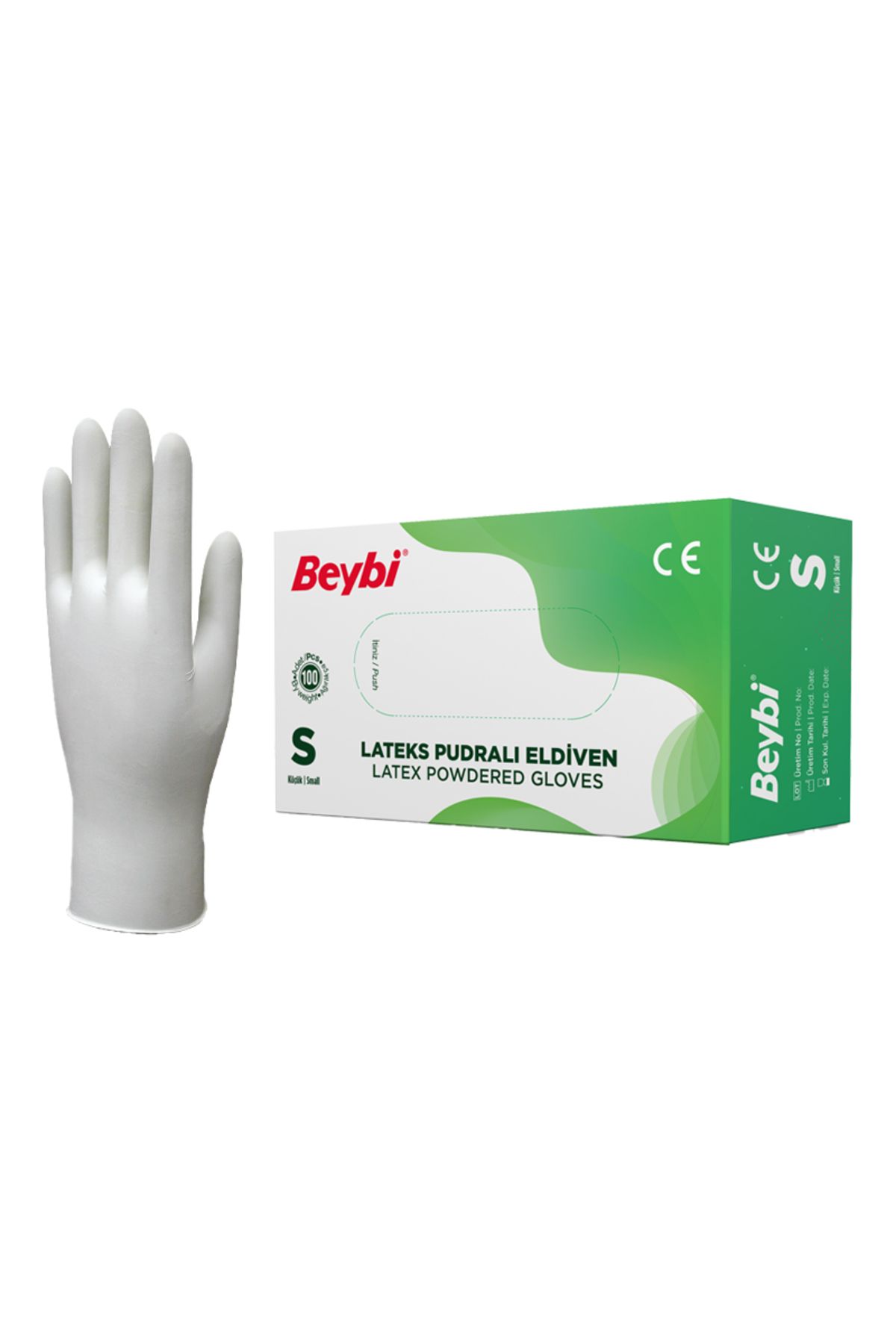 PRATİK SHOP Beybi Lateks Pudralı (S) Small Beden Muayene Eldiven 100 lü Paket