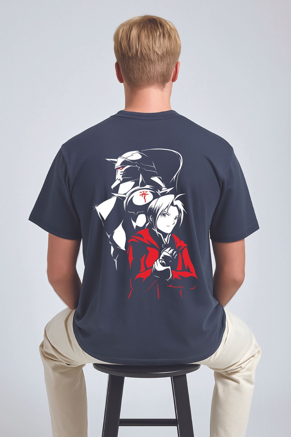 By Caspita Fashion Lenithra Fullmetal Alchemist Brotherhood Elric Sırt Baskılı Unisex Oversize Füme T-shirt