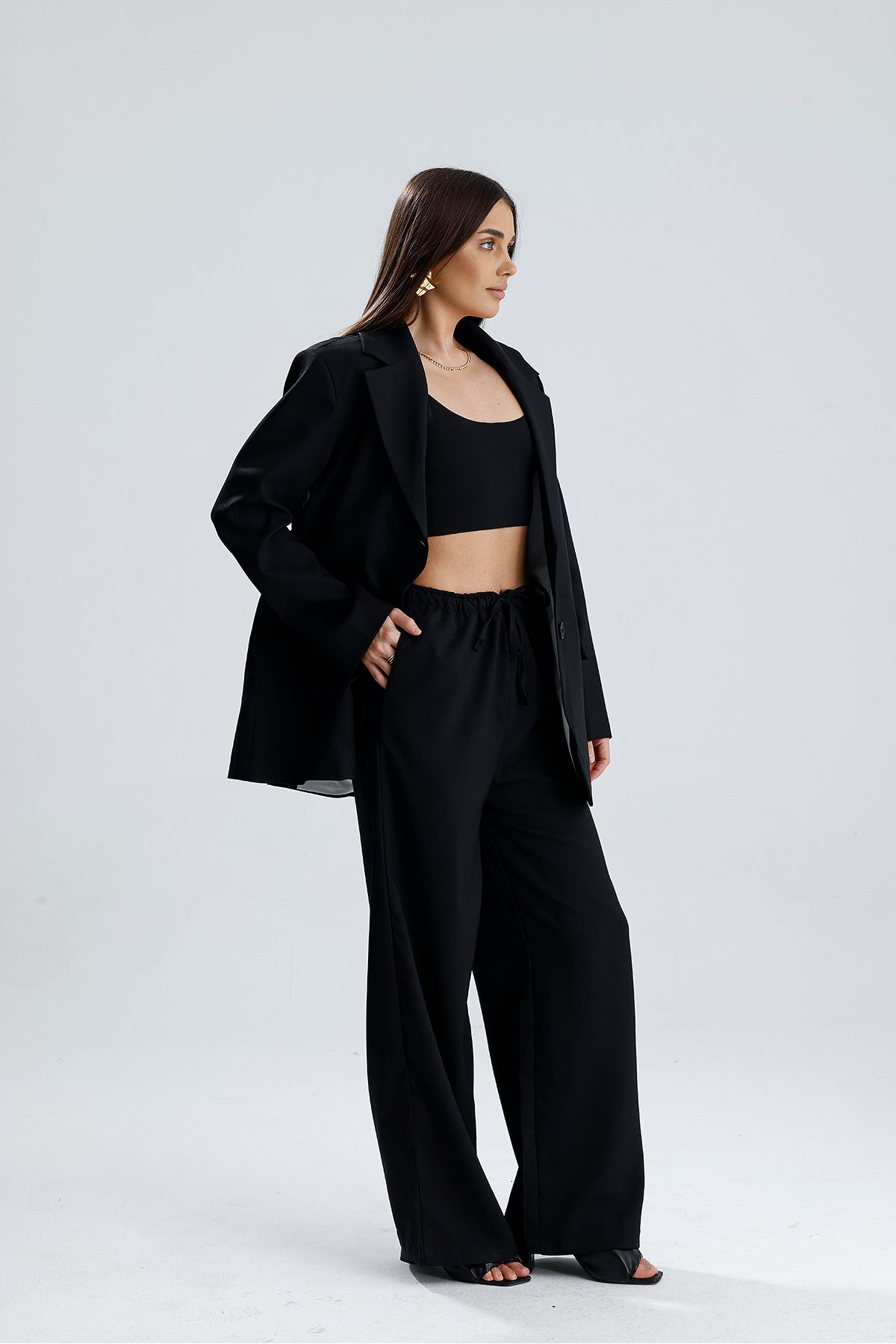 VAPUR TEKSTİL-Three-Pocket Oversized Blazer Jacket with Front Buttons 6