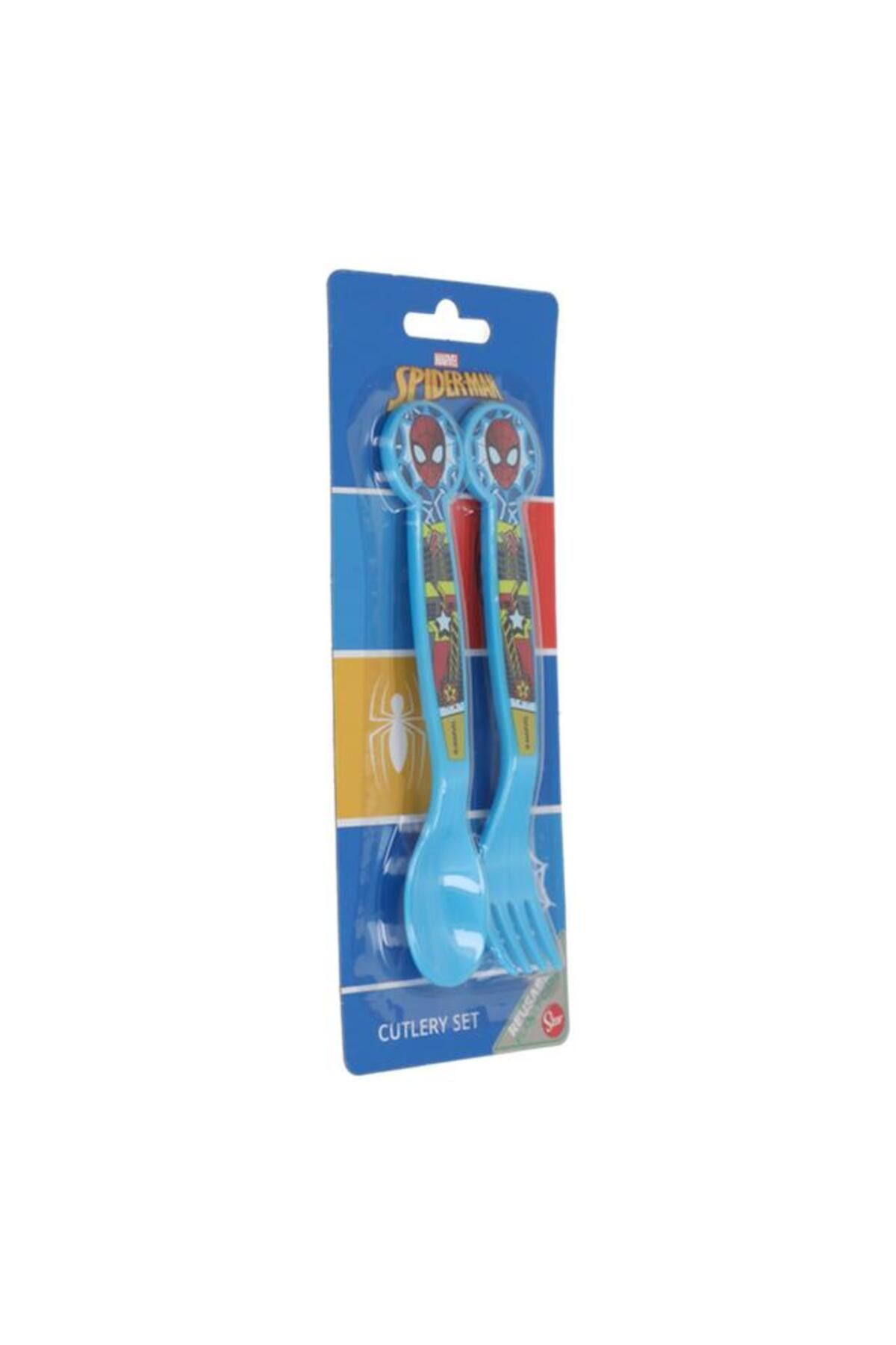 Generic-STOR 2-Piece Plastic Spiderman Themed Arachnid Ergonomic Flat Cutlery Set Blue 3