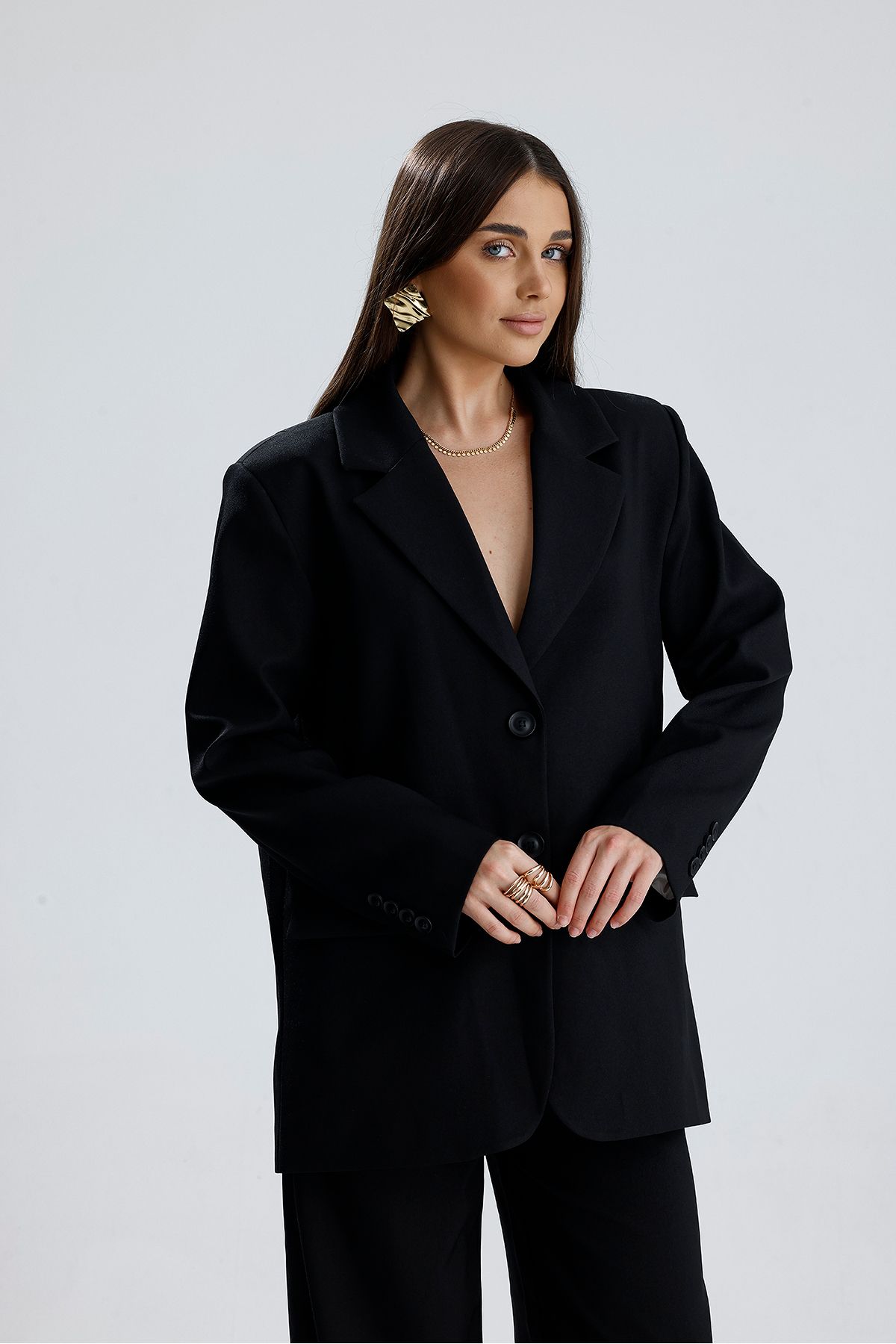 VAPUR TEKSTİL-Three-Pocket Oversized Blazer Jacket with Front Buttons 4