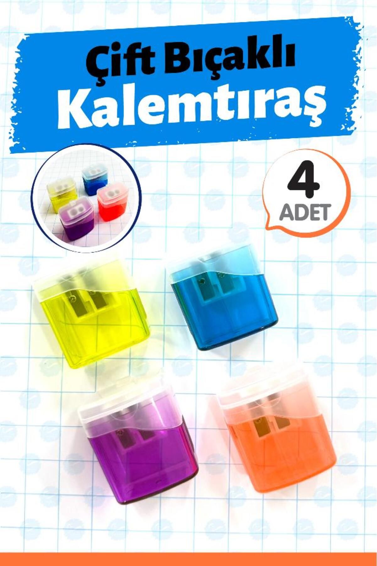 t tuğset etiket 4 Adet Kalemtıraş Çift Bıçaklı Kapaklı -T1416