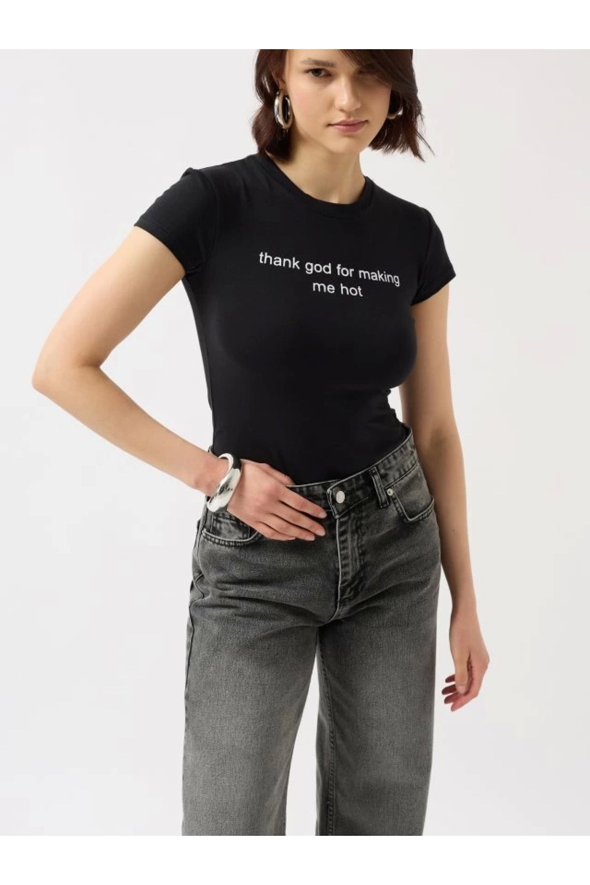 POLEXP Rahat Hareket İçin Baskılı Crop T-Shirt