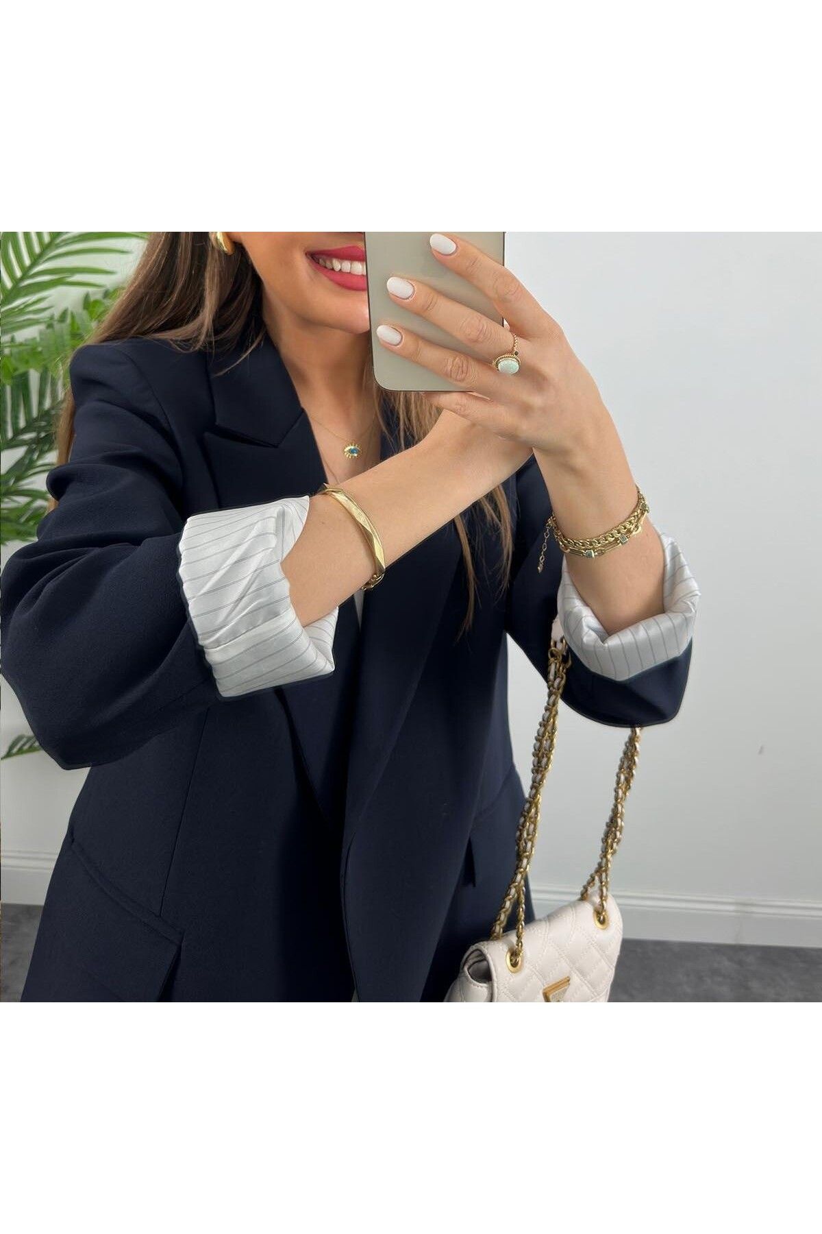 Lavanta Tekstil Astar Detaylı Blazer Ceket Kemerli Pantolon Takım