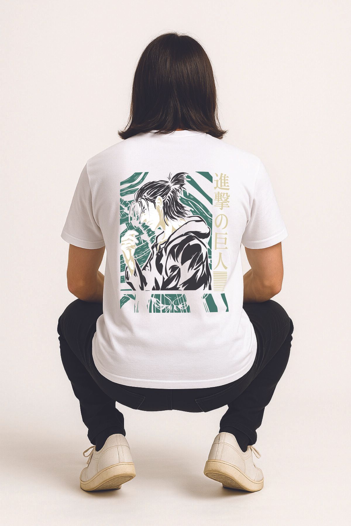 By Caspita Fashion Lenithra Attack on Titan Eren Anime Sırt Baskılı Unisex Oversize Füme T-shirt