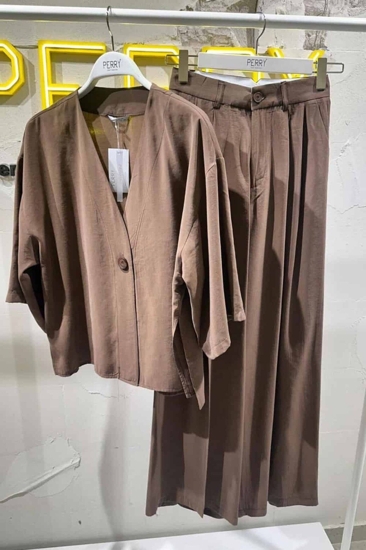 ByBensu Beli Kemerli Pantolon Yelek Takım - Acı Kahve