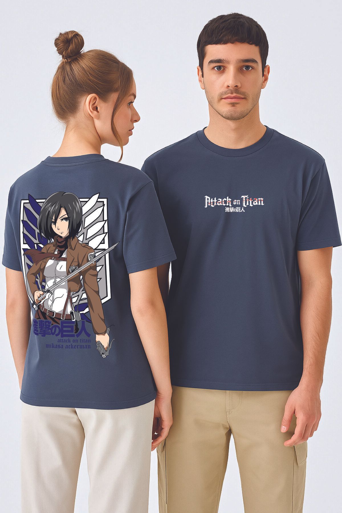 By Caspita Fashion Lenithra Attack on Titan Mikasa Anime Sırt Baskılı Unisex Oversize Siyah T-shirt
