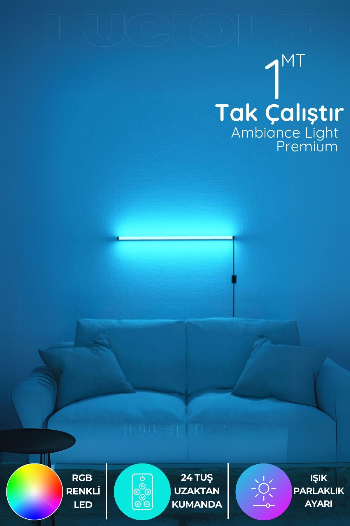 SerenityHaven Köşe Led Lambader Aplik Gece Lambası Yatak Üstü Çok Özellikli Renkli Animasyonlu Kmavi1