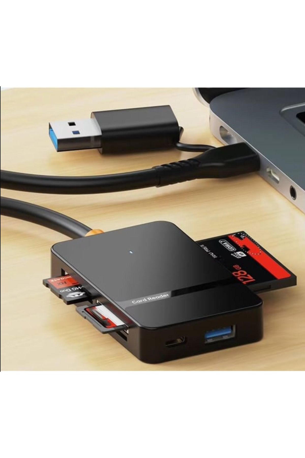 HZL 8 in 1 Kart Okuyucu Type-C - USB Çift Girişli Cihaz – Çoklu Kart Desteği, Yüksek Hızlı Veri Aktarımı