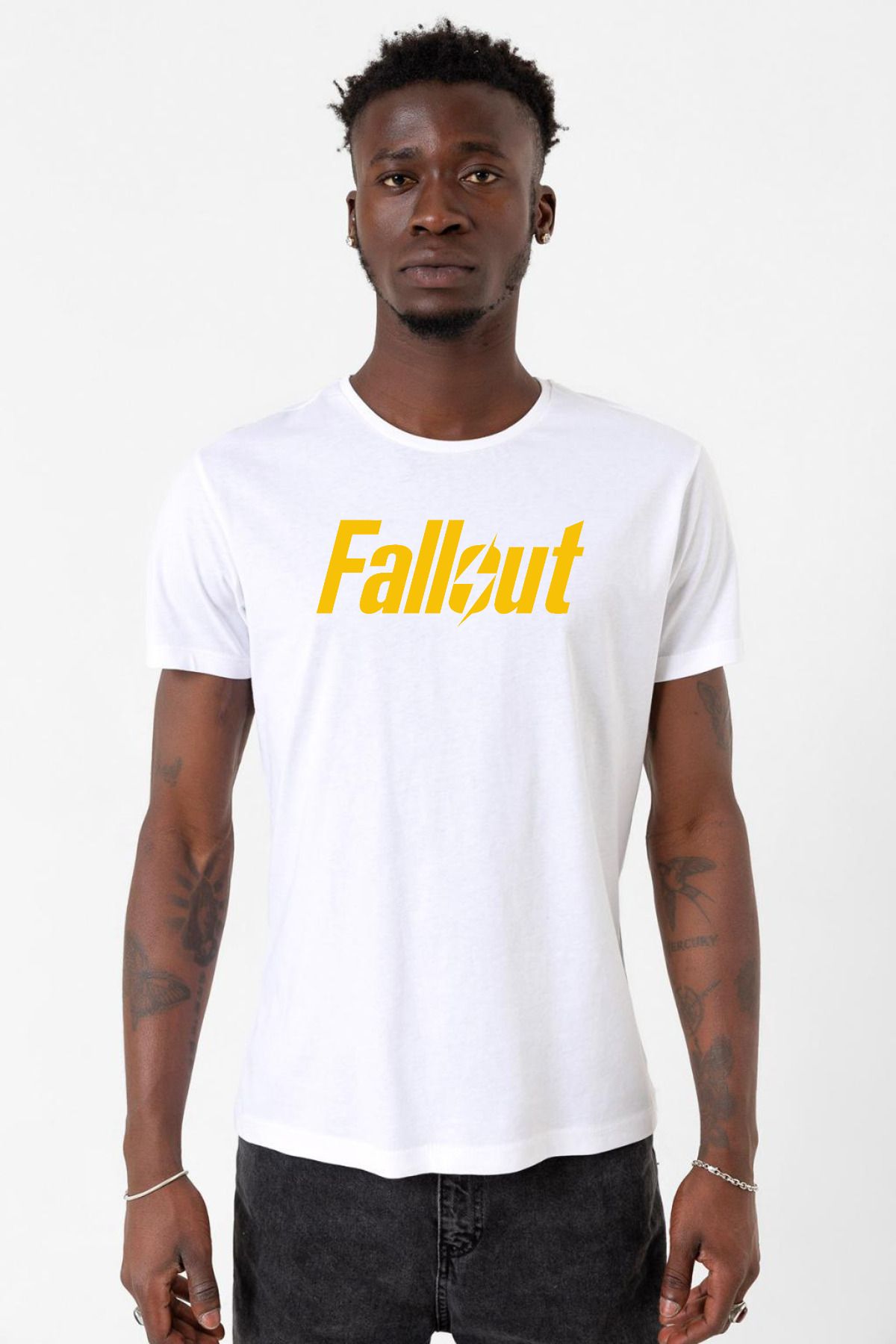 Tshirthane Fallout Lettern Beyaz Erkek Bisikletyaka Tshirt