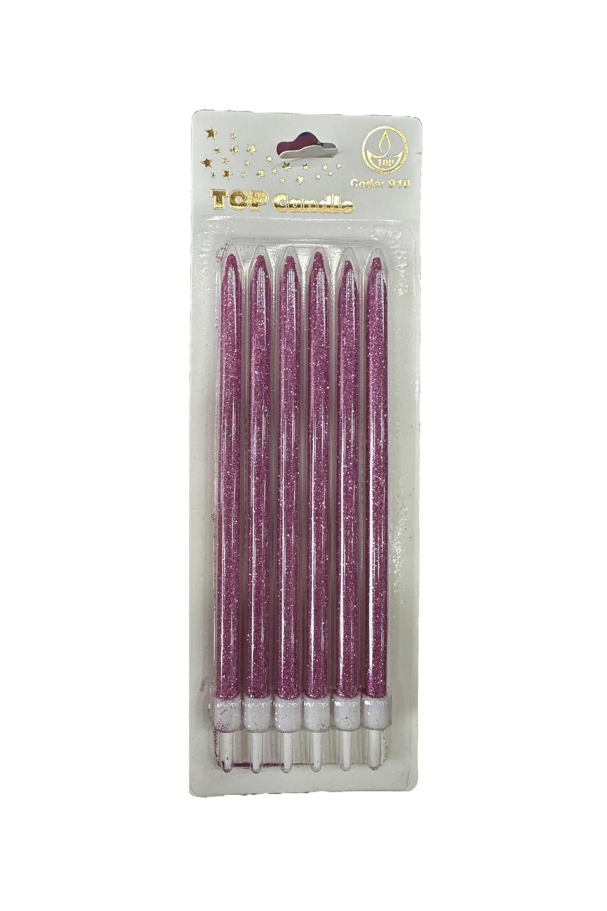 omeyva Simli Doğum Günü Parti Süs Pasta Mumu - Sarı - 15 Cm. - 6 Adetlik Paket