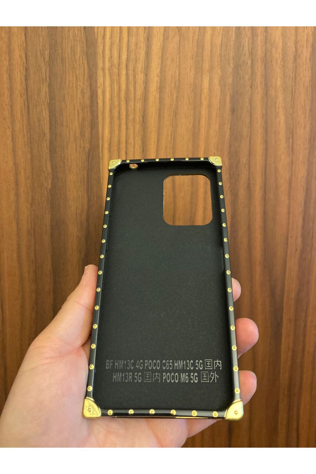 Newon REDMİ 13C Lüks Kasalı Kahverengi Deri Gold Altın Kaplama Çerçeve Telefon kılıfı Kapak