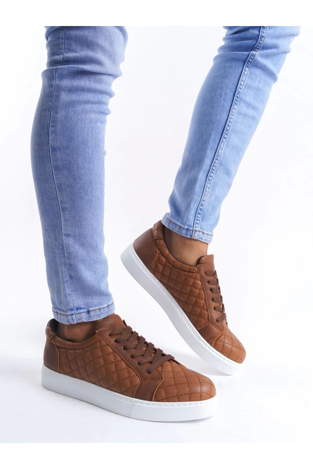 POLEXP Desenli Bağcıklı Taba Renk Sneaker Ayakkabıları