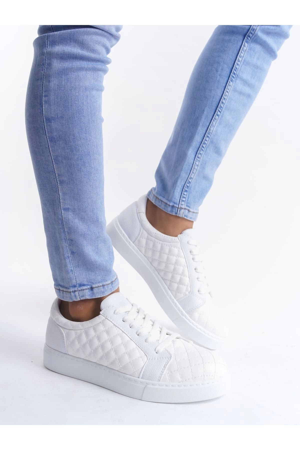 POLEXP Şık Kapitone Beyaz Bağcıklı Erkek Sneaker