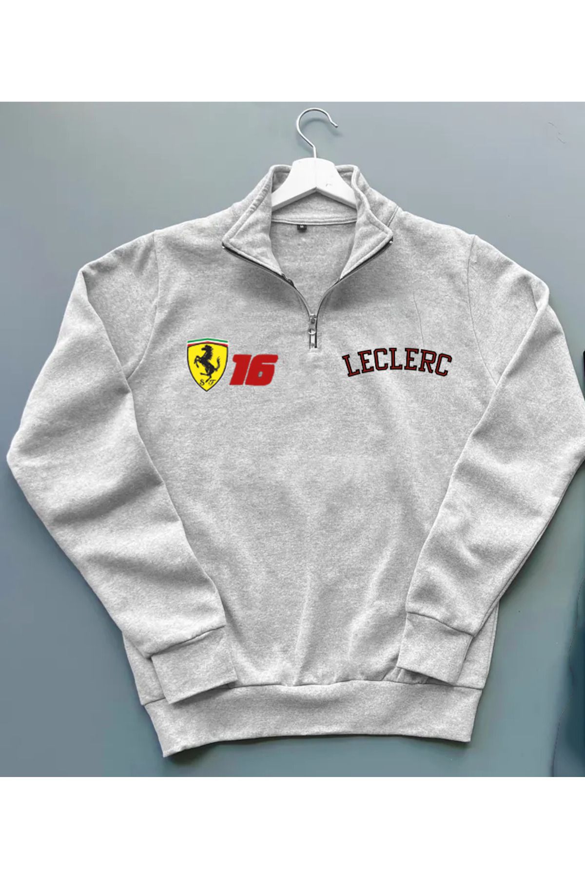 Pisa Art FERRARİ LECLERC FORMULA 1 F1 ÖZEL TASARIM %100 PAMUK YARIM FERMUARLI SWEATSHİRT